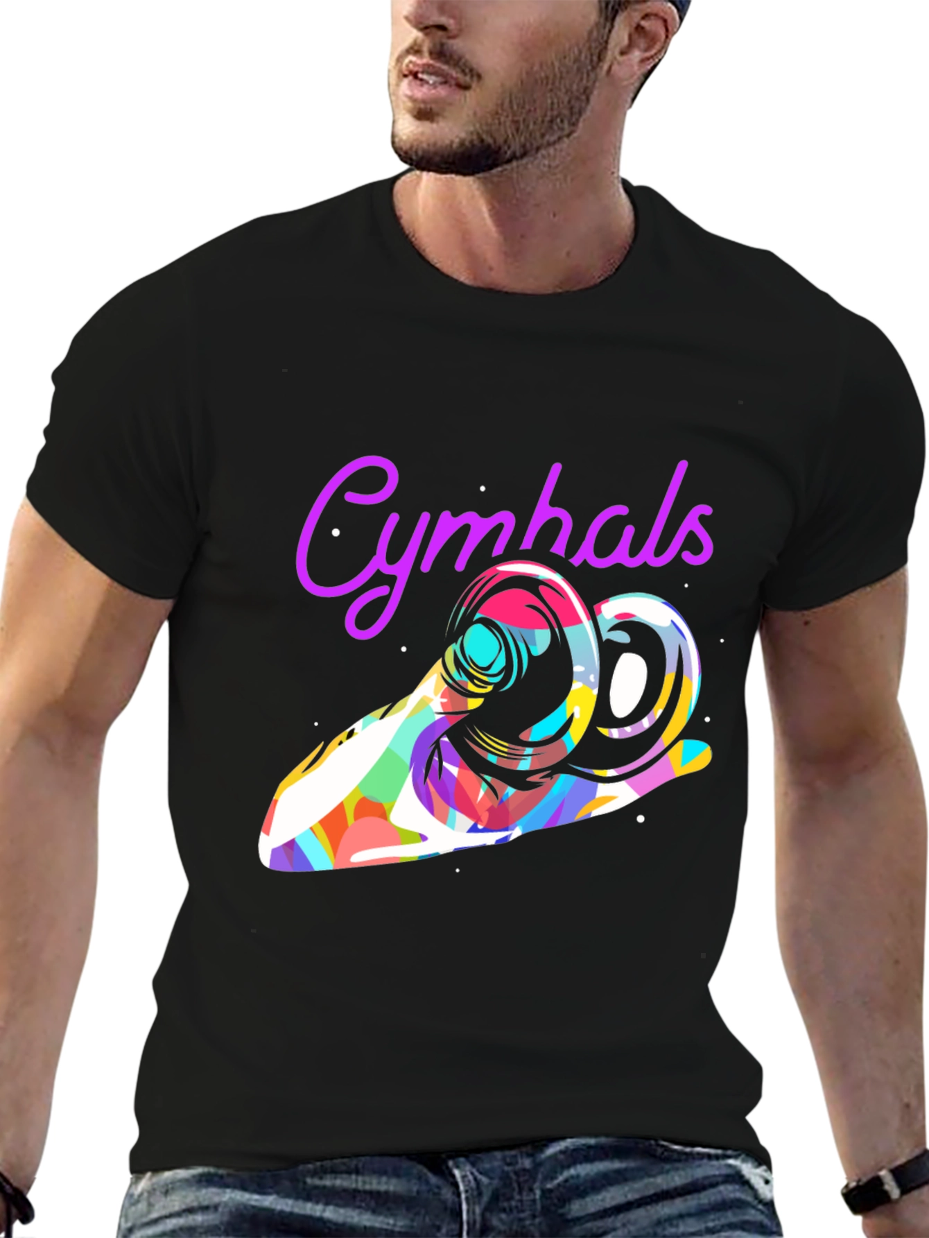 Black Cymbal T-Shirt - Colorful Music Graphic Tee view 6