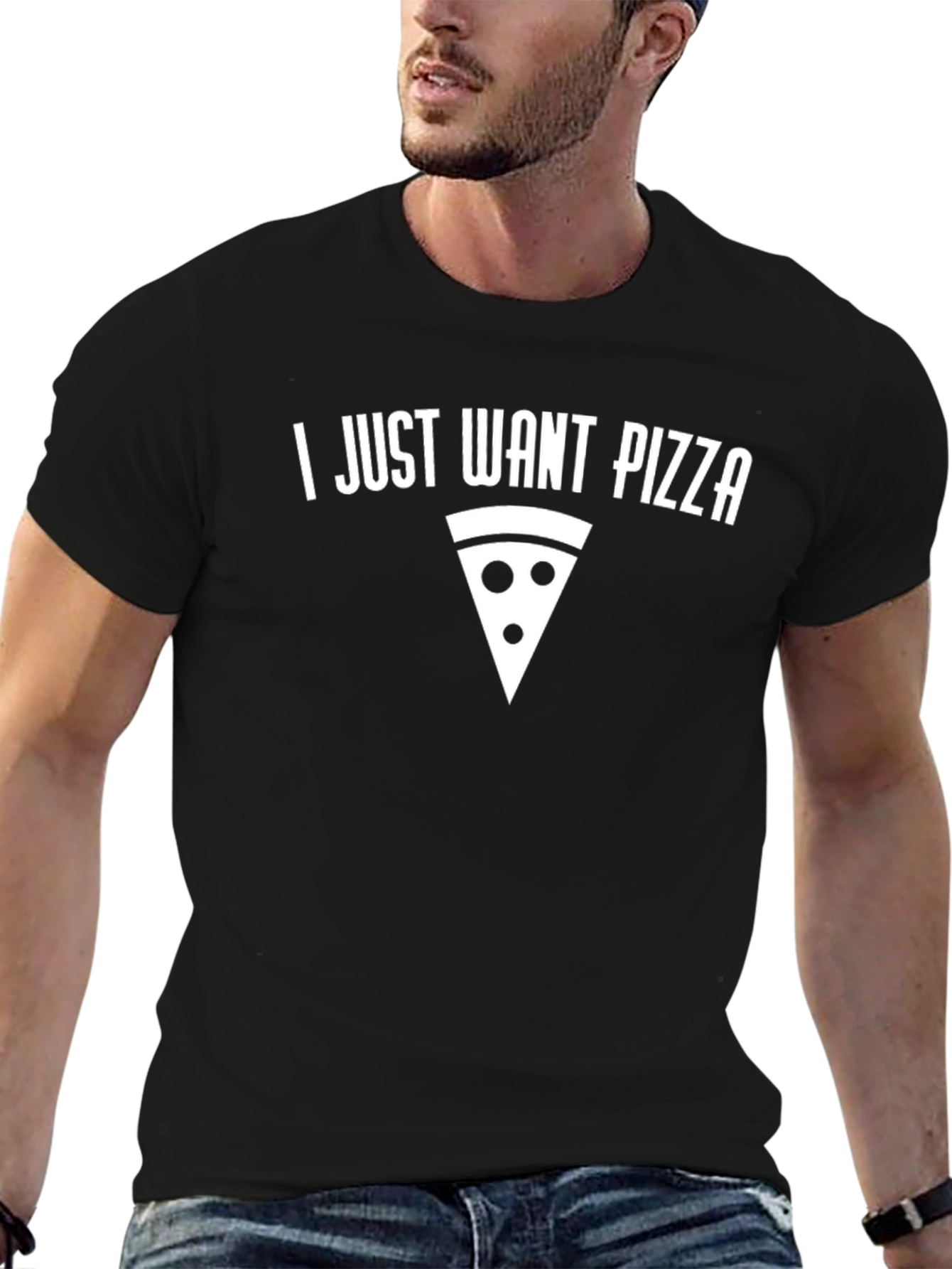 Black I Just Want Pizza Graphic T-Shirt - Foodie Tee view 6