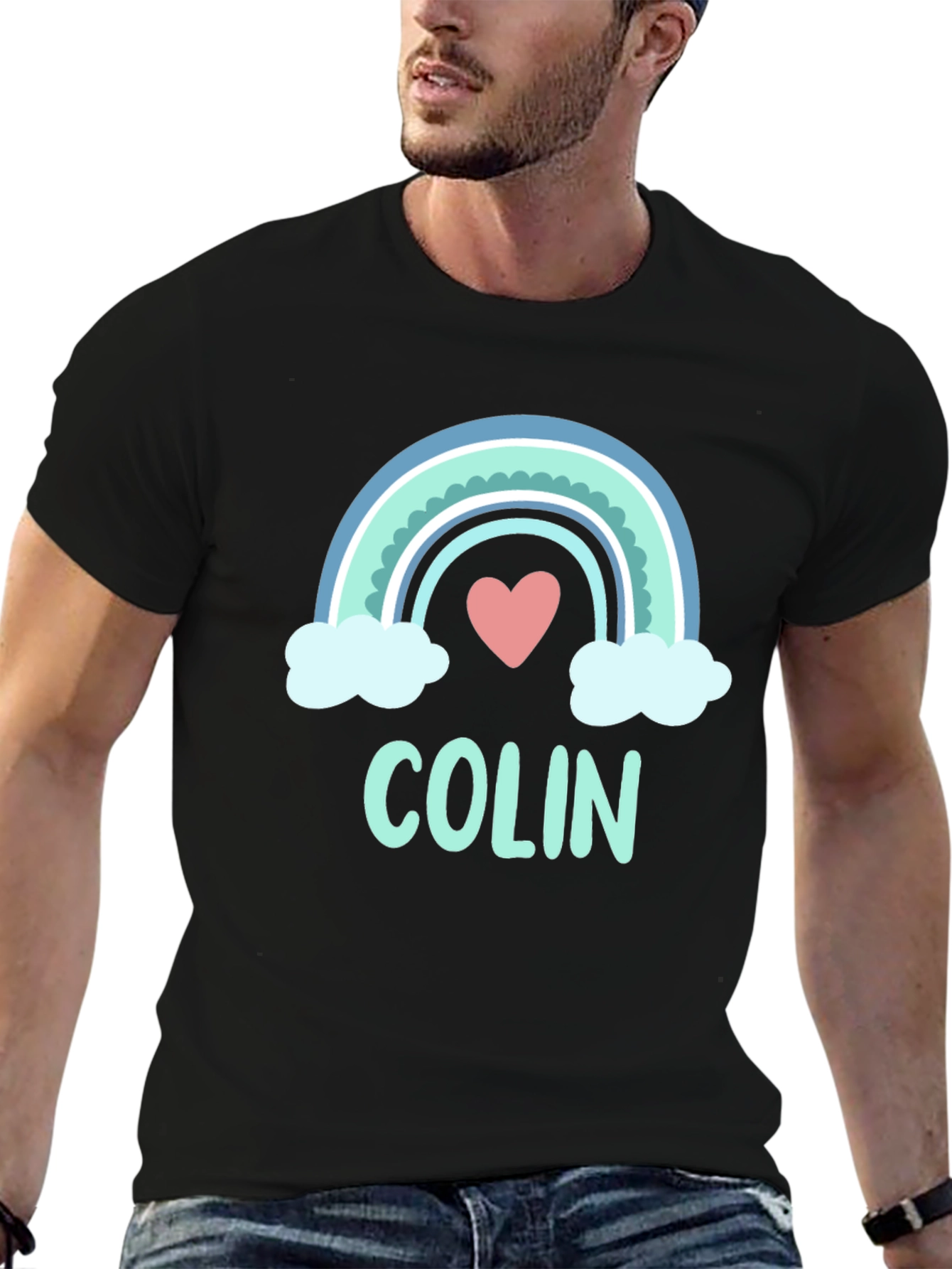 Black Colin Rainbow Heart Graphic T-Shirt - Soft Cotton Blend view 6