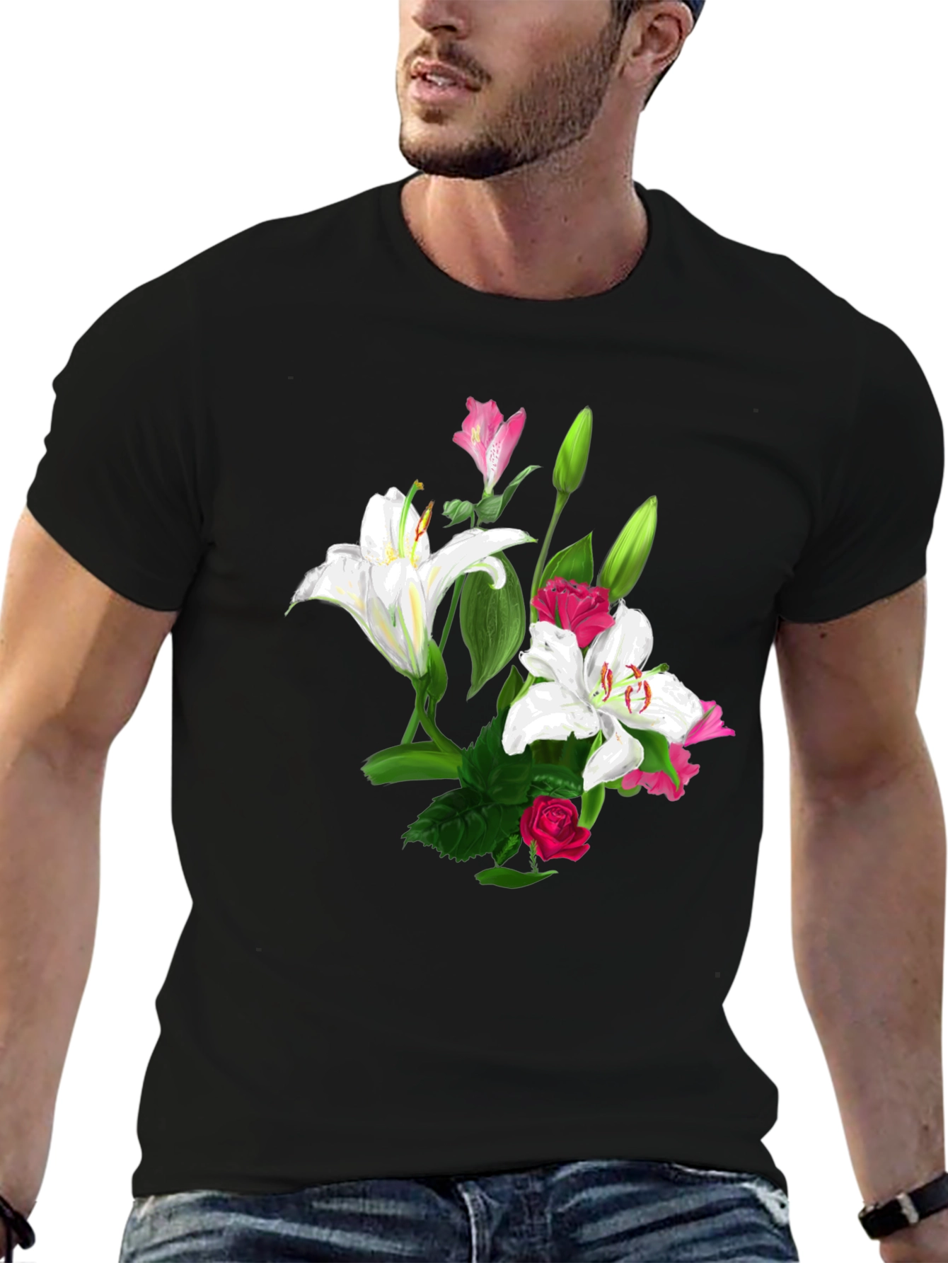 Black Floral Print T-Shirt view 6