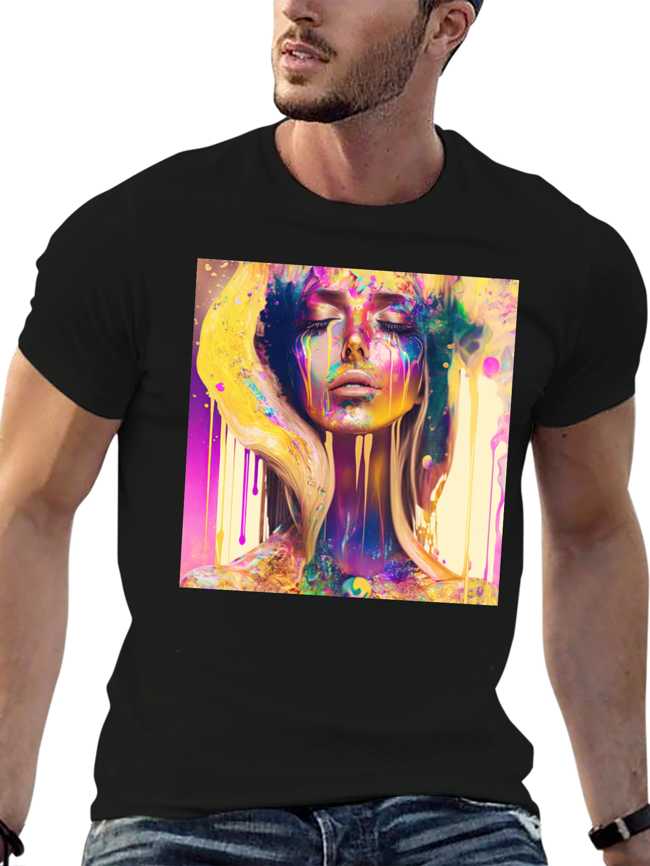 Black Colorful Woman Art T-Shirt - Modern Artistic Design view 6