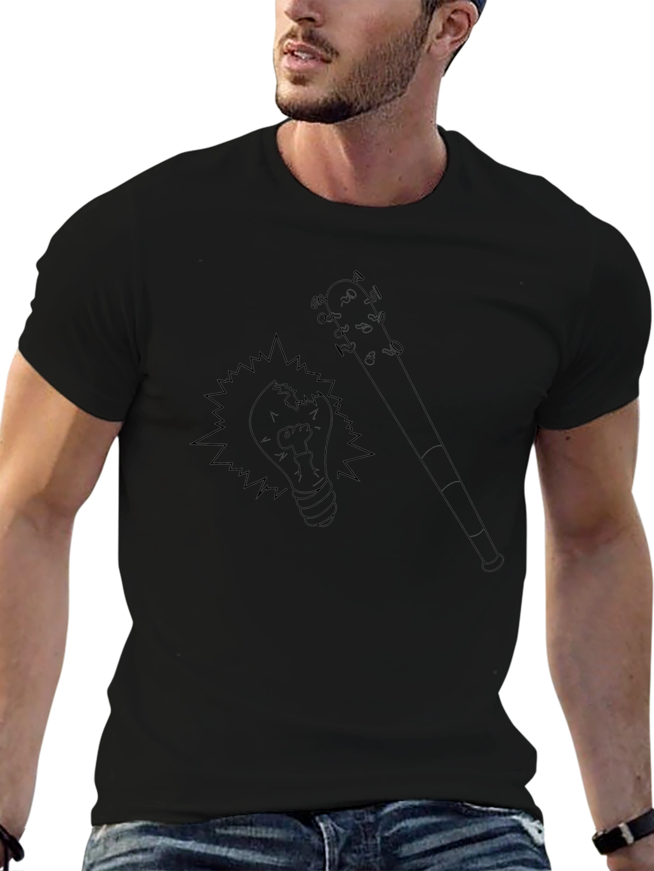 Black Cracked Bulb & Baseball Bat Graphic T-Shirt view 6