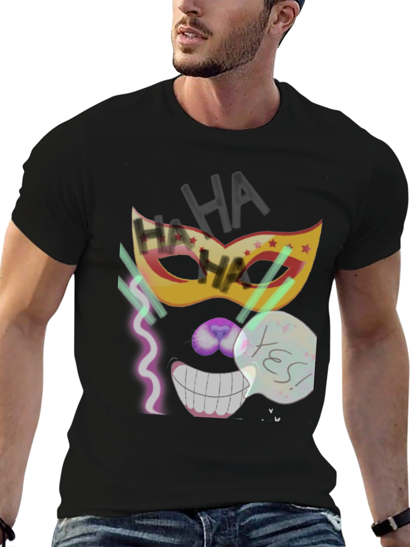 Black Crazy Mask Tee: Cheshire Cat Grin view 6