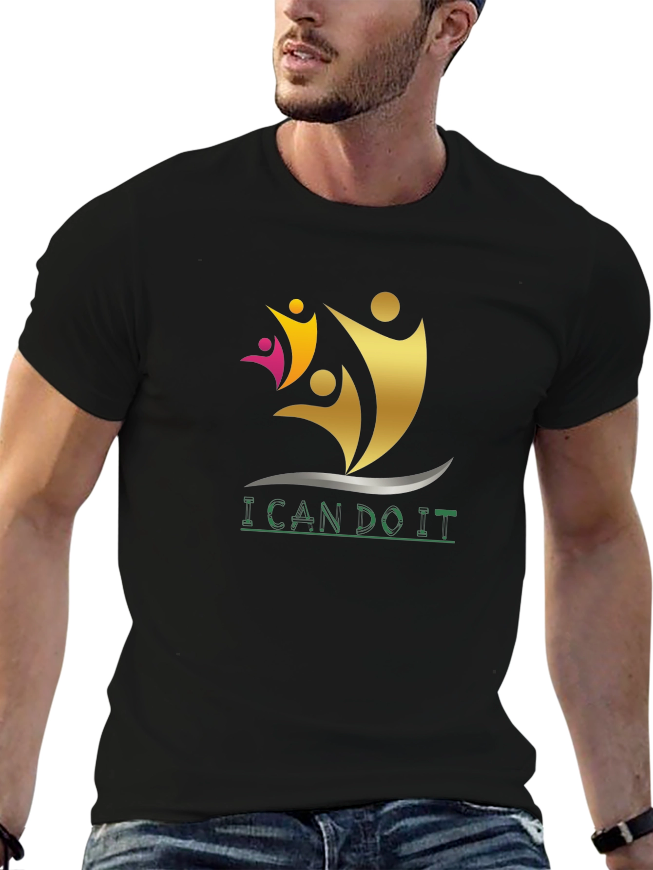 Black Inspirational Black T-Shirt - I Can Do It Design view 6