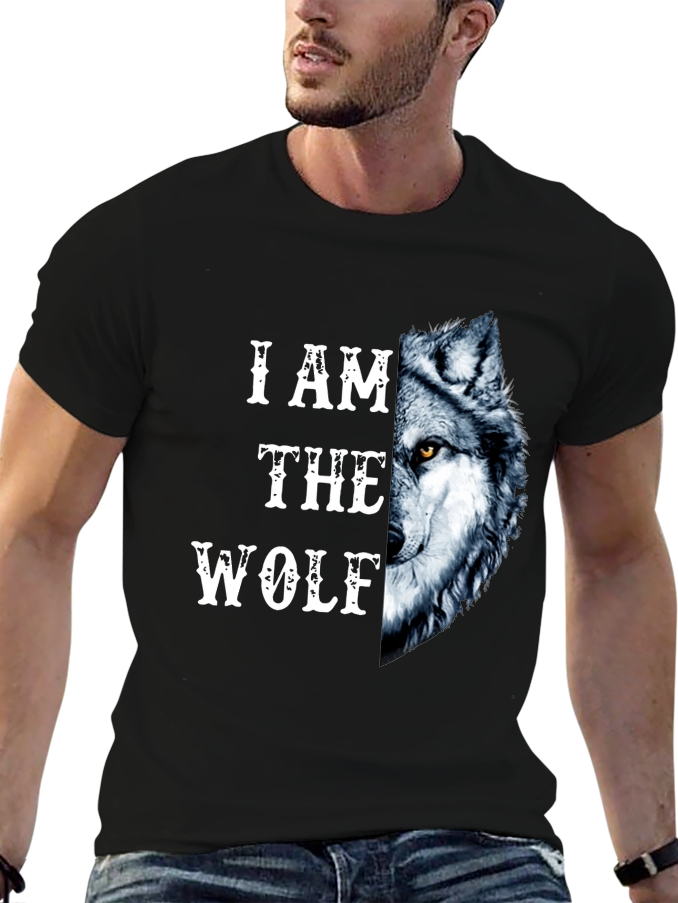 Black I Am The Wolf Graphic Print T-Shirt view 6