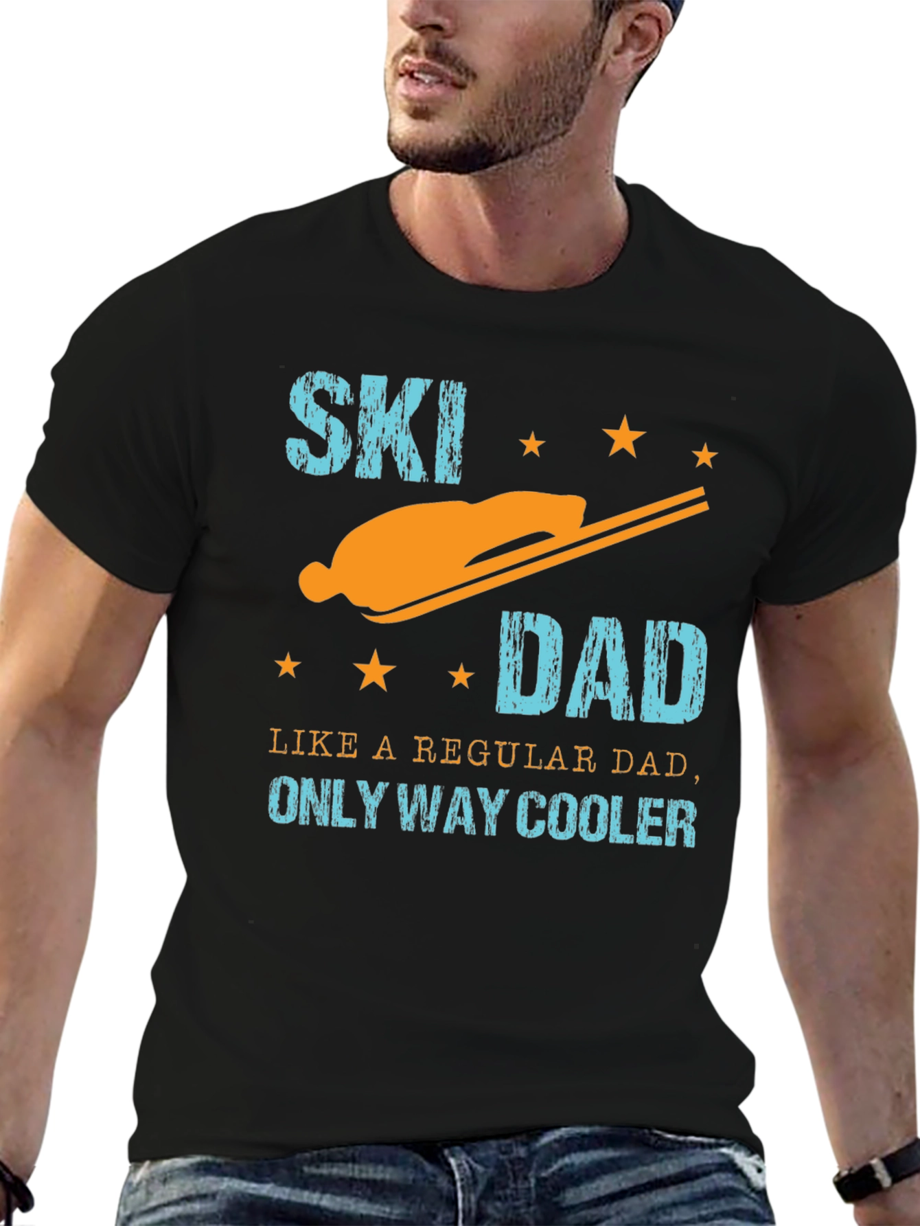 Black Cool Ski Dad Graphic Tee - Black Cotton T-Shirt view 6