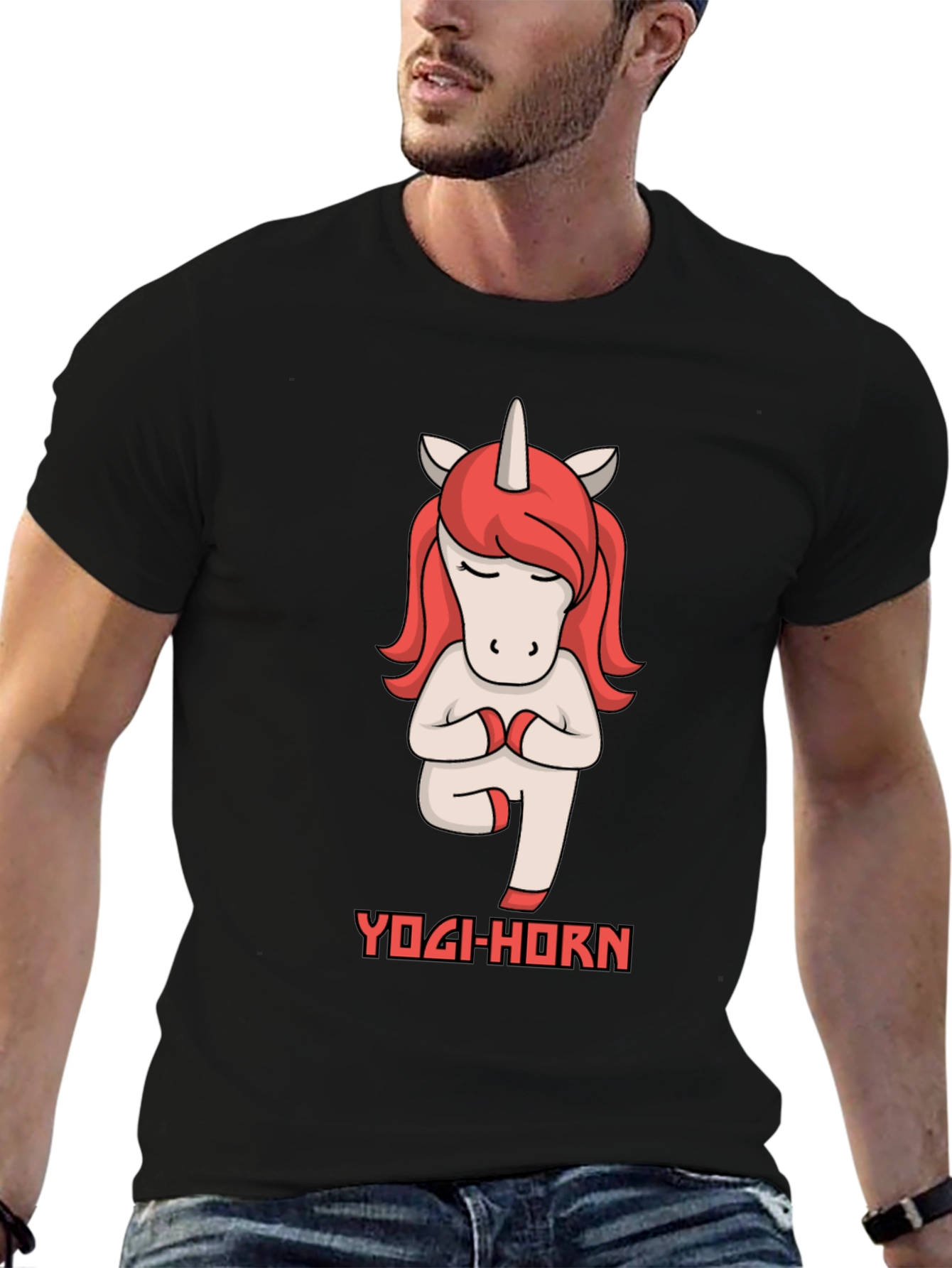 Black Yogi-Horn Unicorn T-Shirt view 6