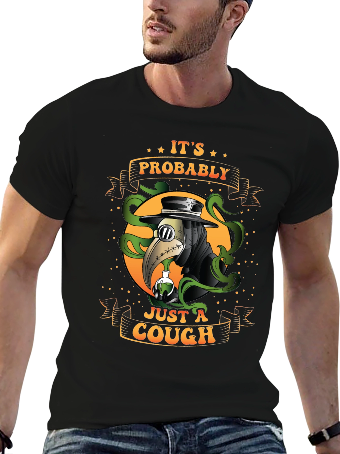 Black It's Probably Just A Cough T-Shirt view 6