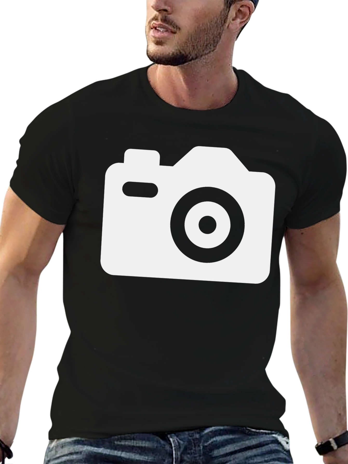 Black Camera Graphic T-Shirt - Black Cotton Tee view 6