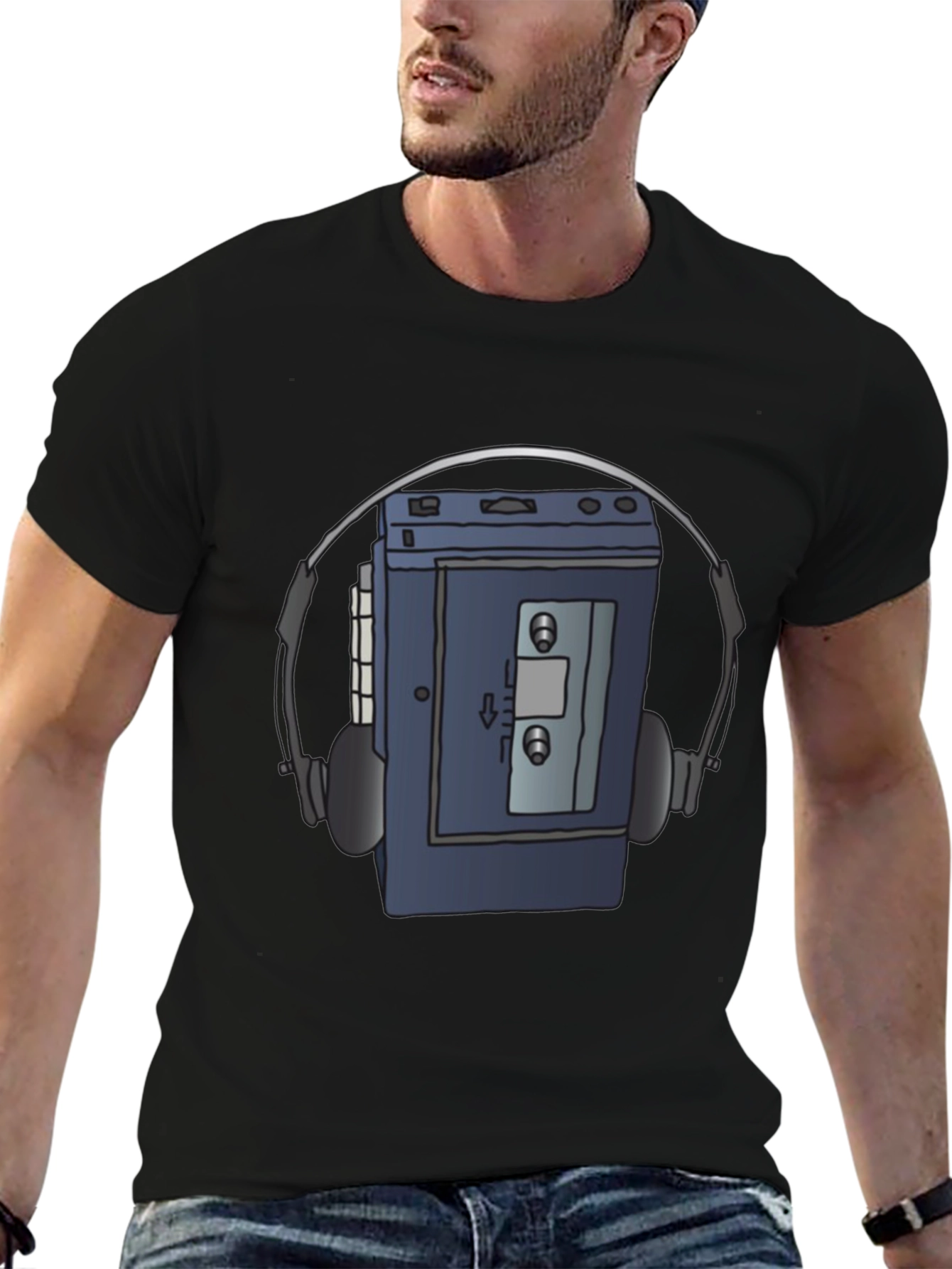 Black Retro Walkman Graphic Tee - Vintage Music Lover T-Shirt view 6