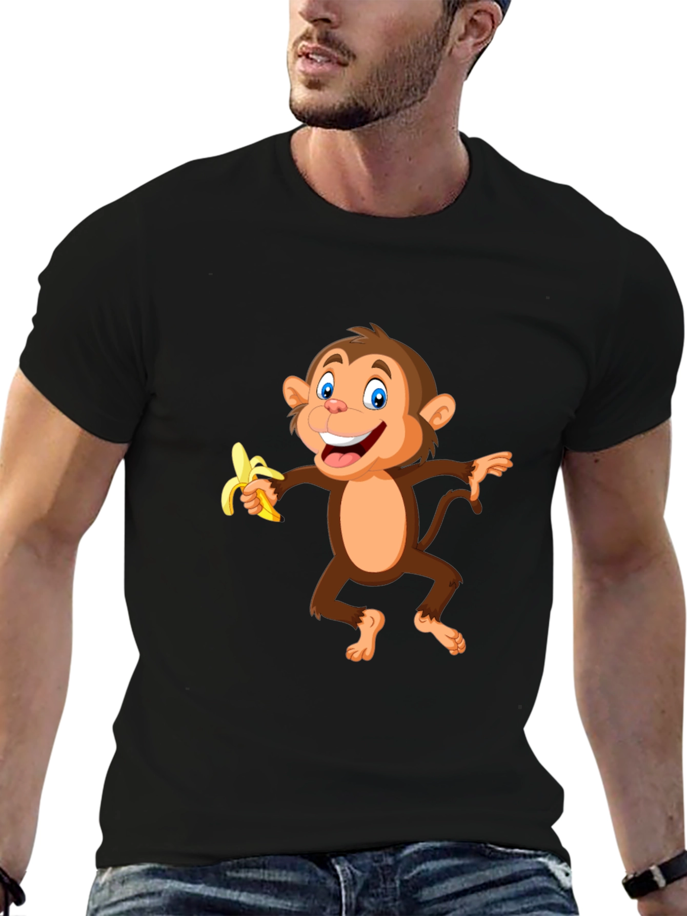 Black Fun Monkey Banana Graphic Black T-Shirt view 6