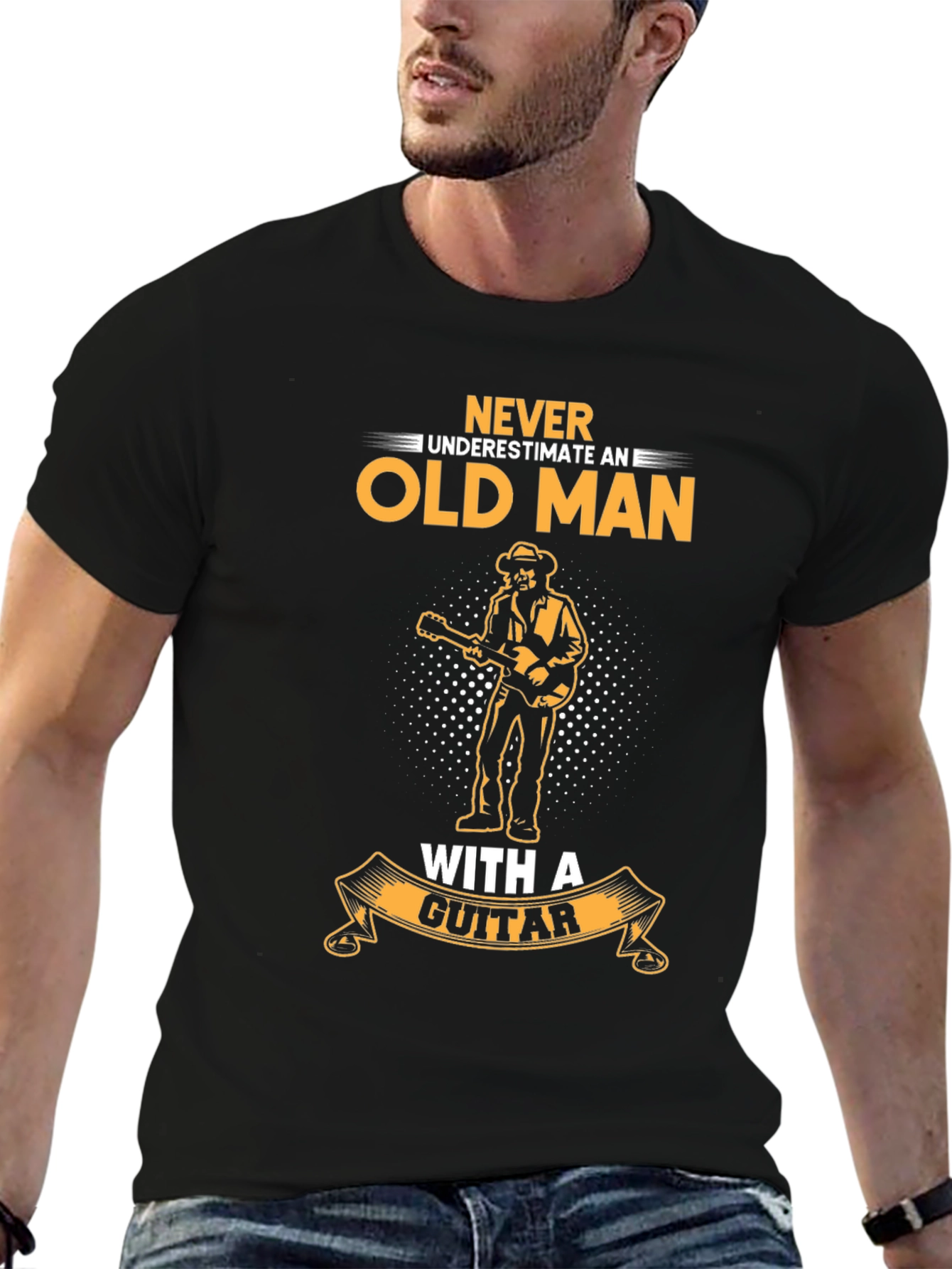 Black Never Underestimate an Old Man with a Guitar T-Shirt view 6