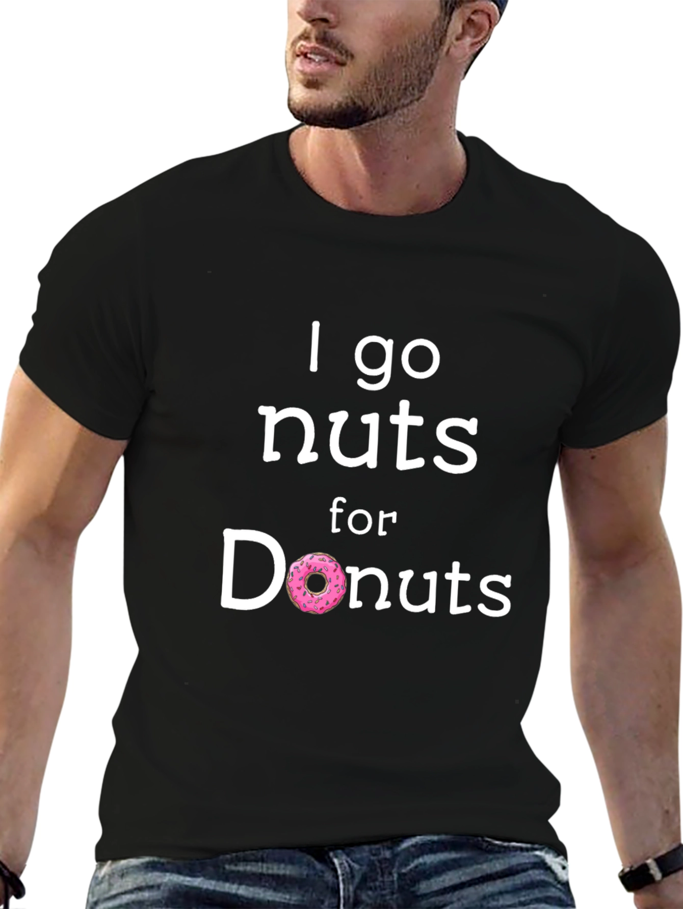 Black I Go Nuts for Donuts Funny Graphic Tee view 6