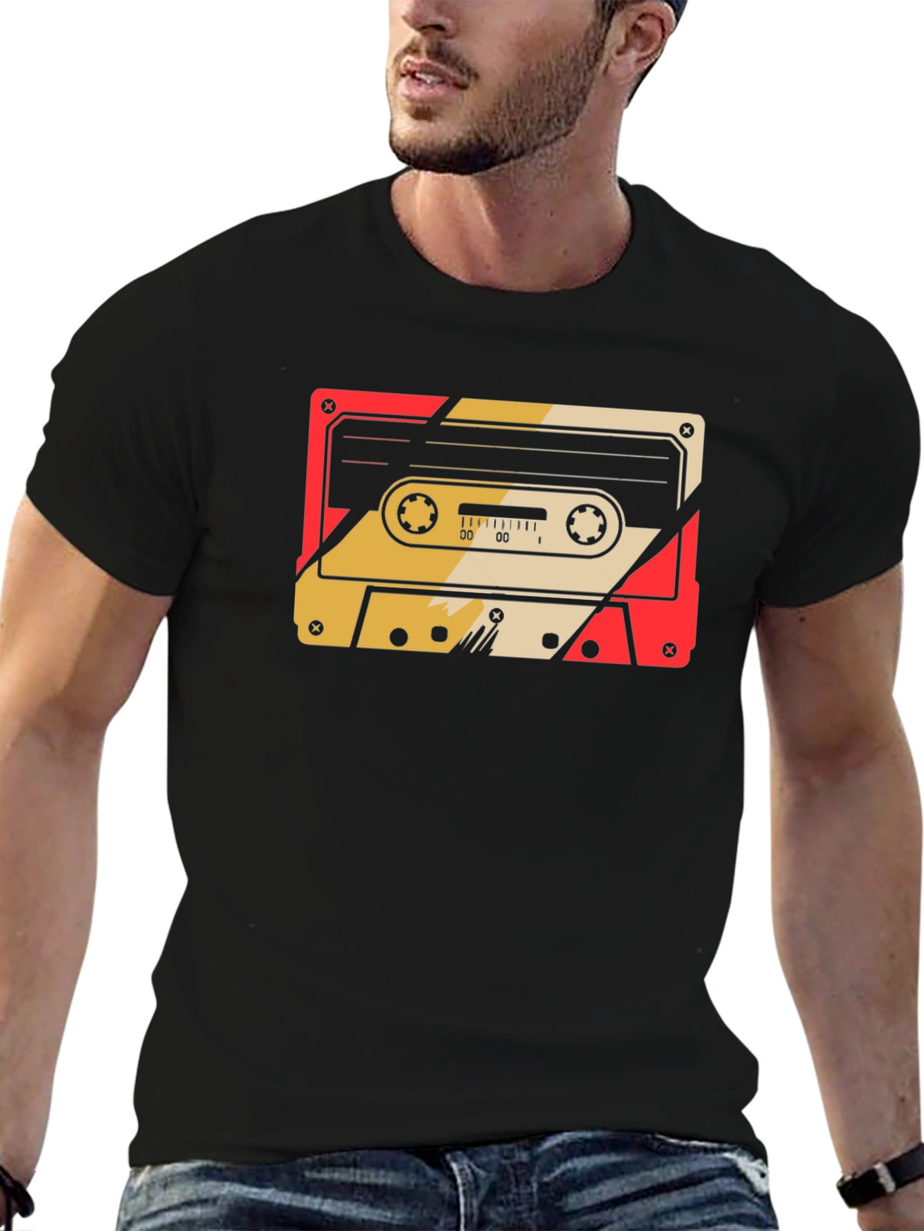 Black Retro Cassette Tape Graphic Tee - Classic Style view 6