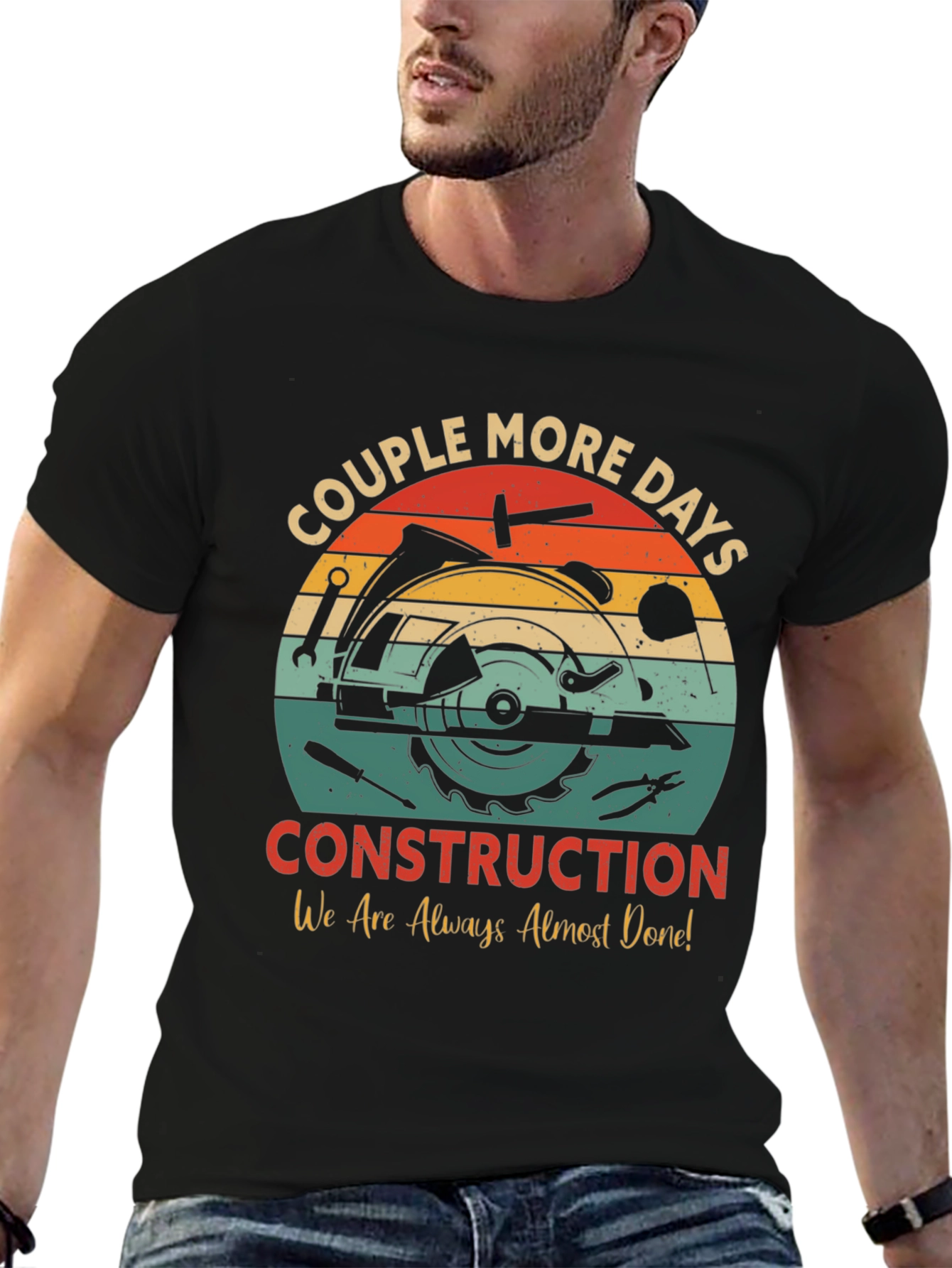 Black Construction T-Shirt: Couple More Days Design view 6