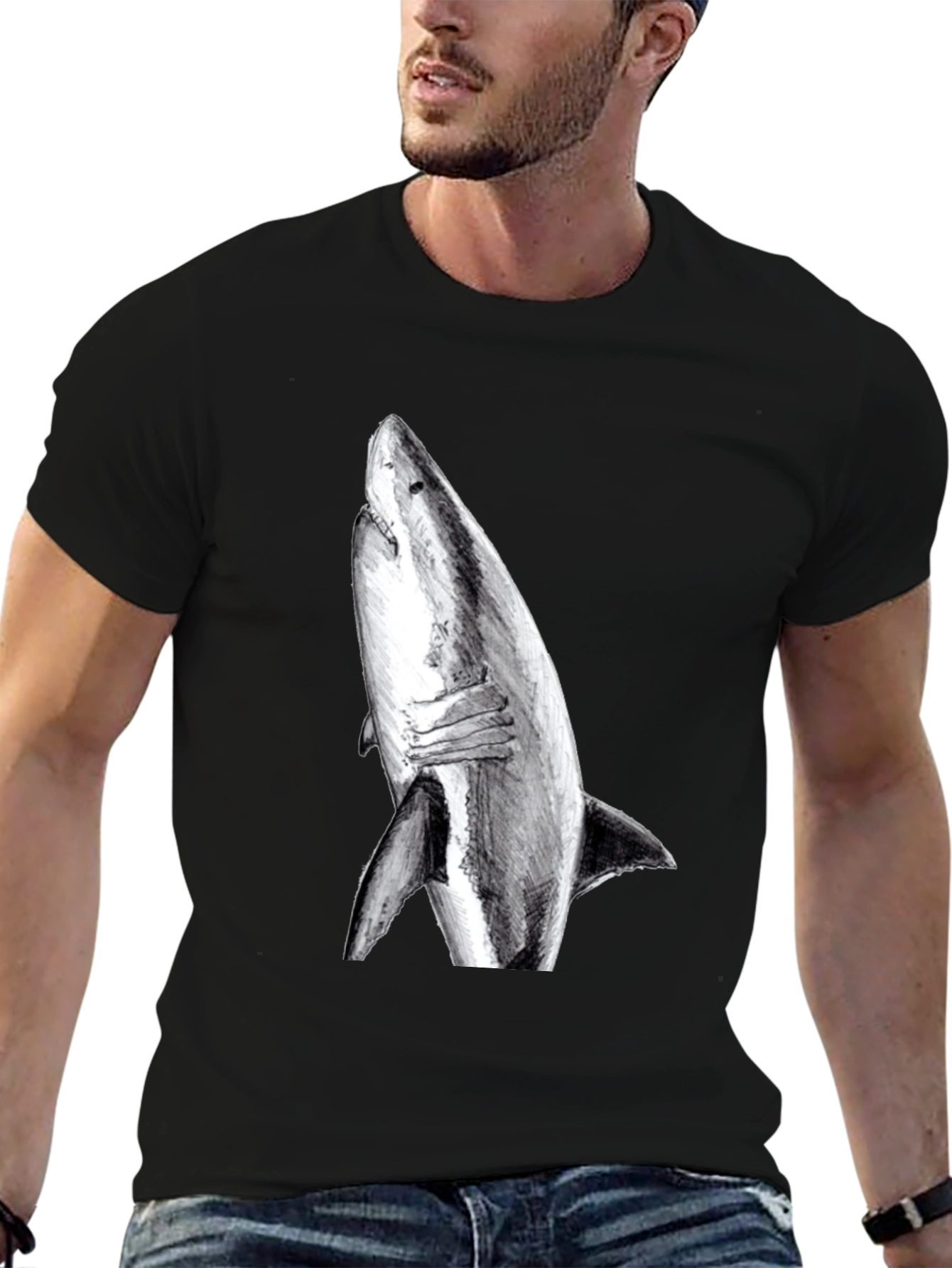 Black Shark Graphic Print Black T-Shirt view 6