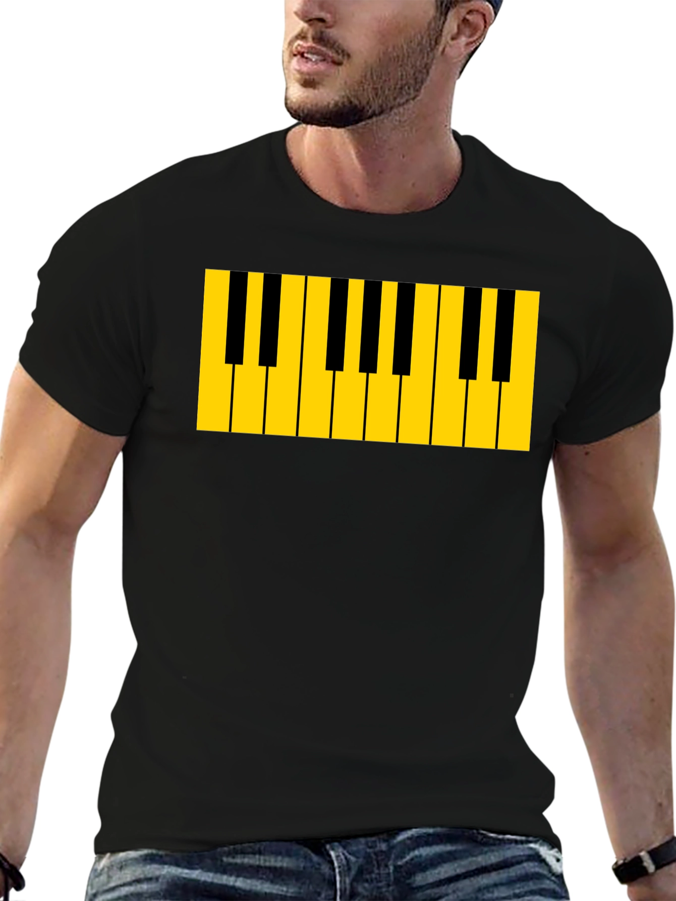 Black Piano Keys Graphic Tee - Musician's Black T-Shirt view 6