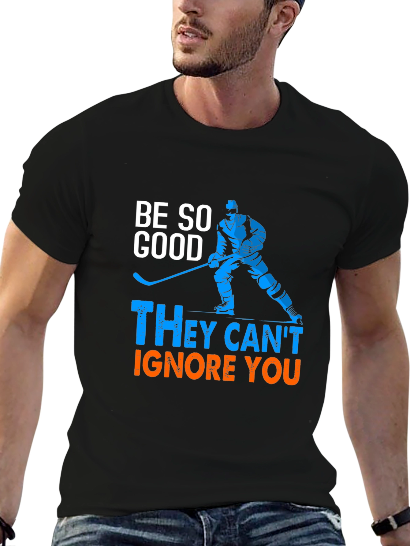 Black Hockey Player Graphic T-Shirt - Be So Good view 6