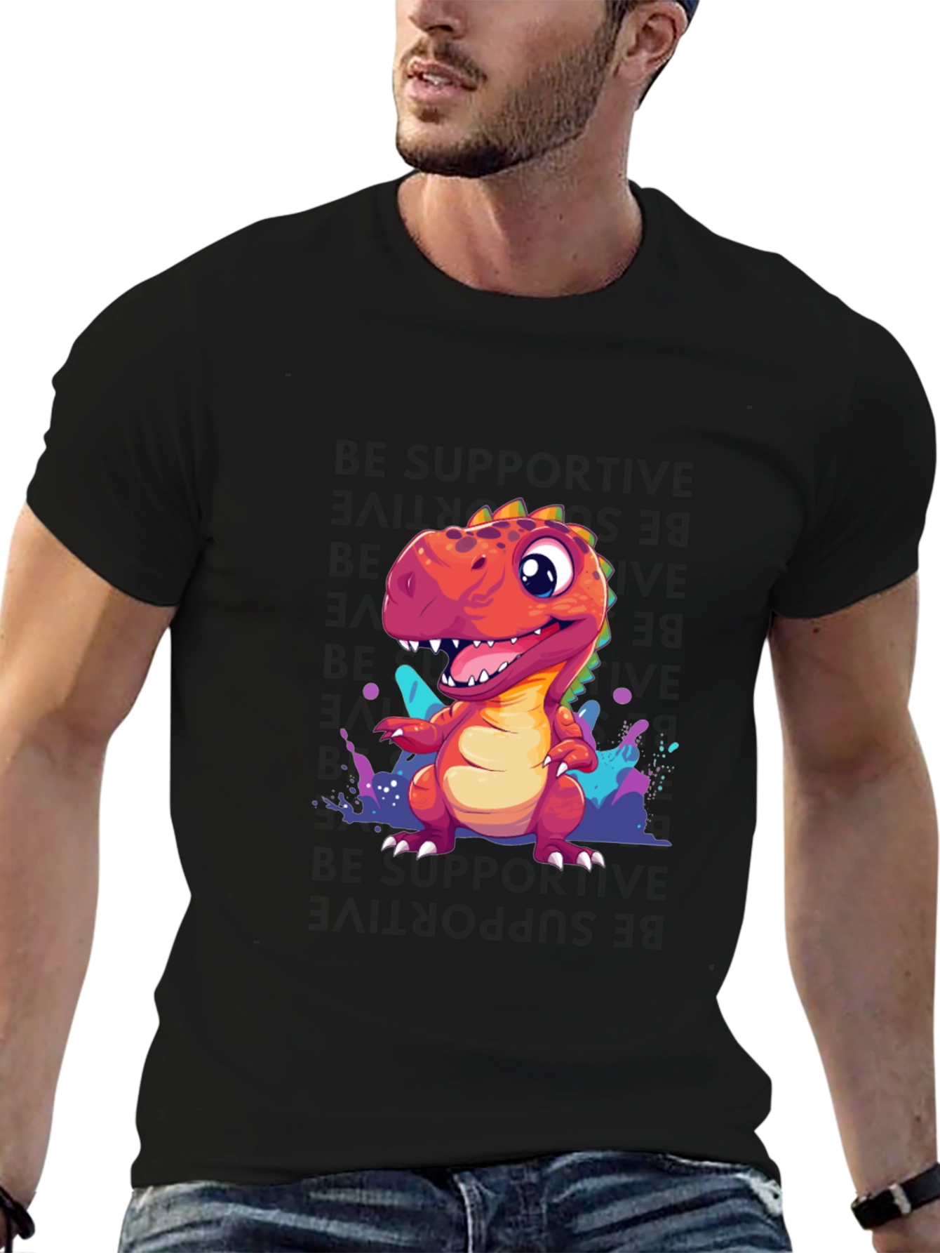 Black Dino T-Shirt - Fun Cartoon Design view 6