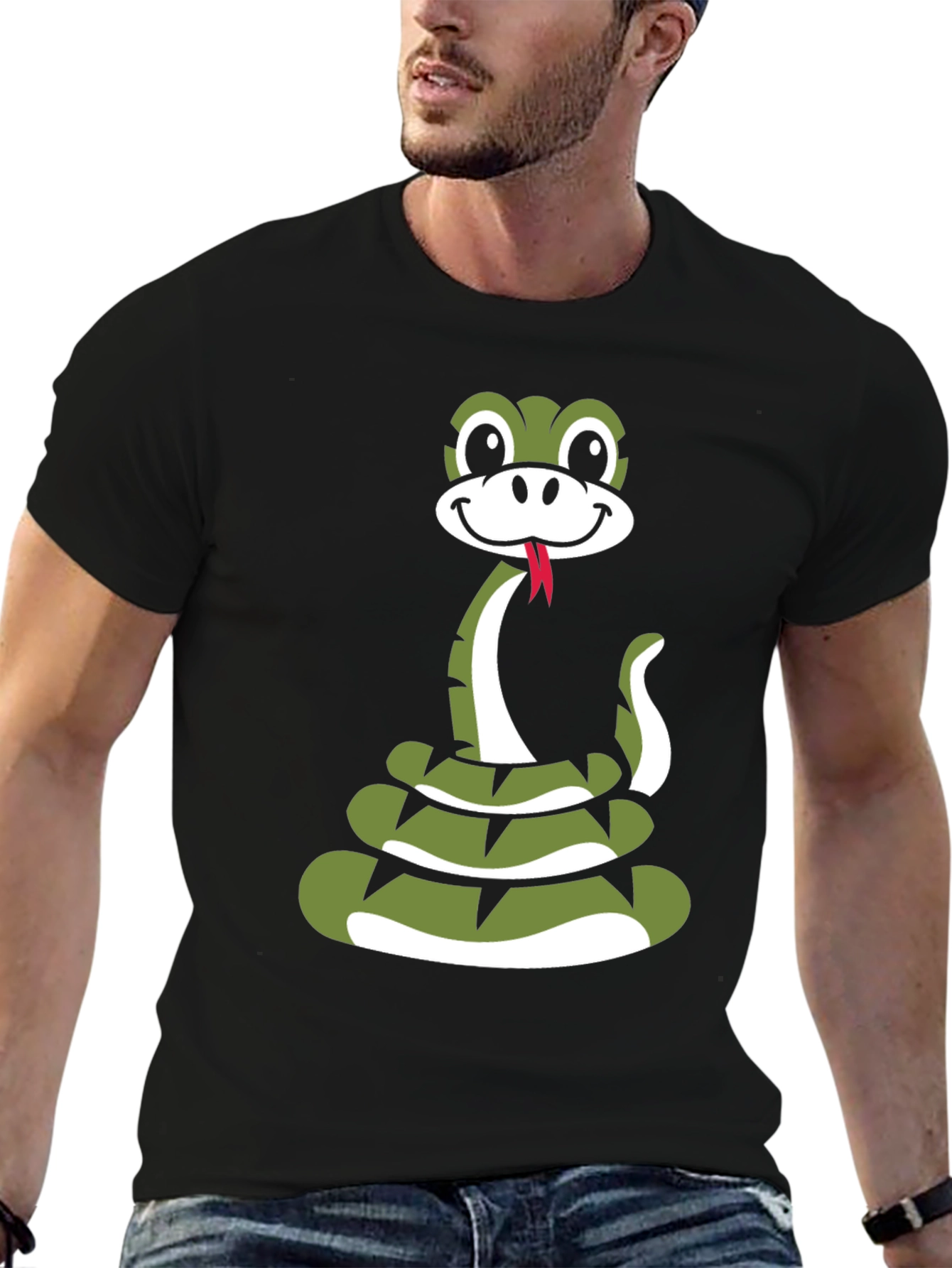 Black Snake Cartoon Graphic Black T-Shirt view 6