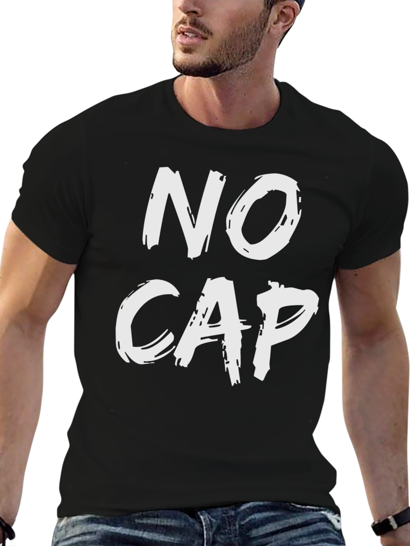 Black No Cap Black Graphic Tee - Statement T-Shirt view 6