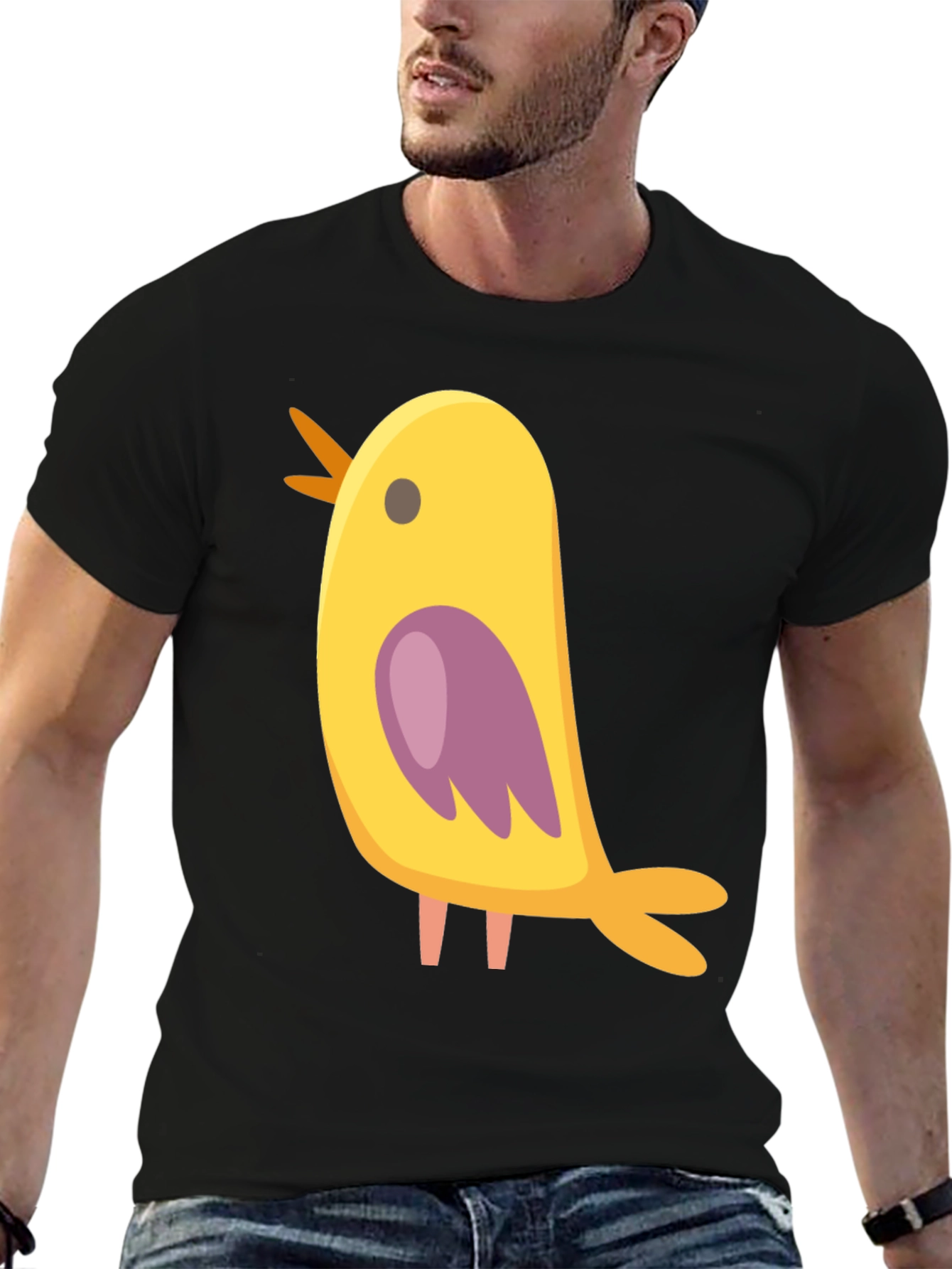 Black Cute Bird Graphic Tee - Black Cotton Blend view 6