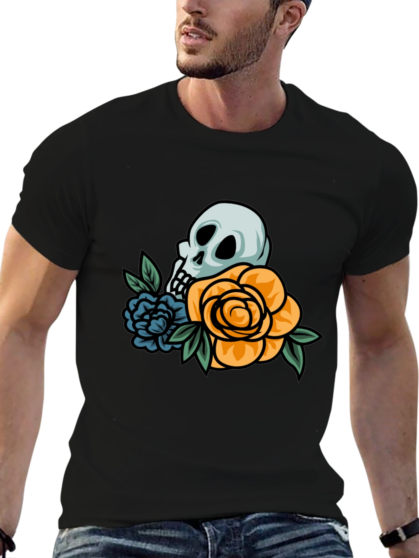 Black Skull & Roses Graphic T-Shirt view 6