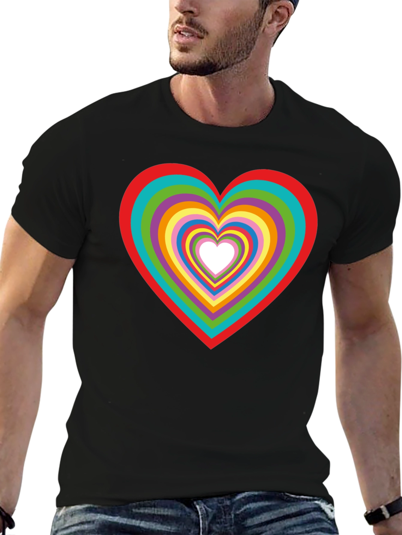 Black Rainbow Heart Graphic Tee - Stylish Cotton T-Shirt view 6