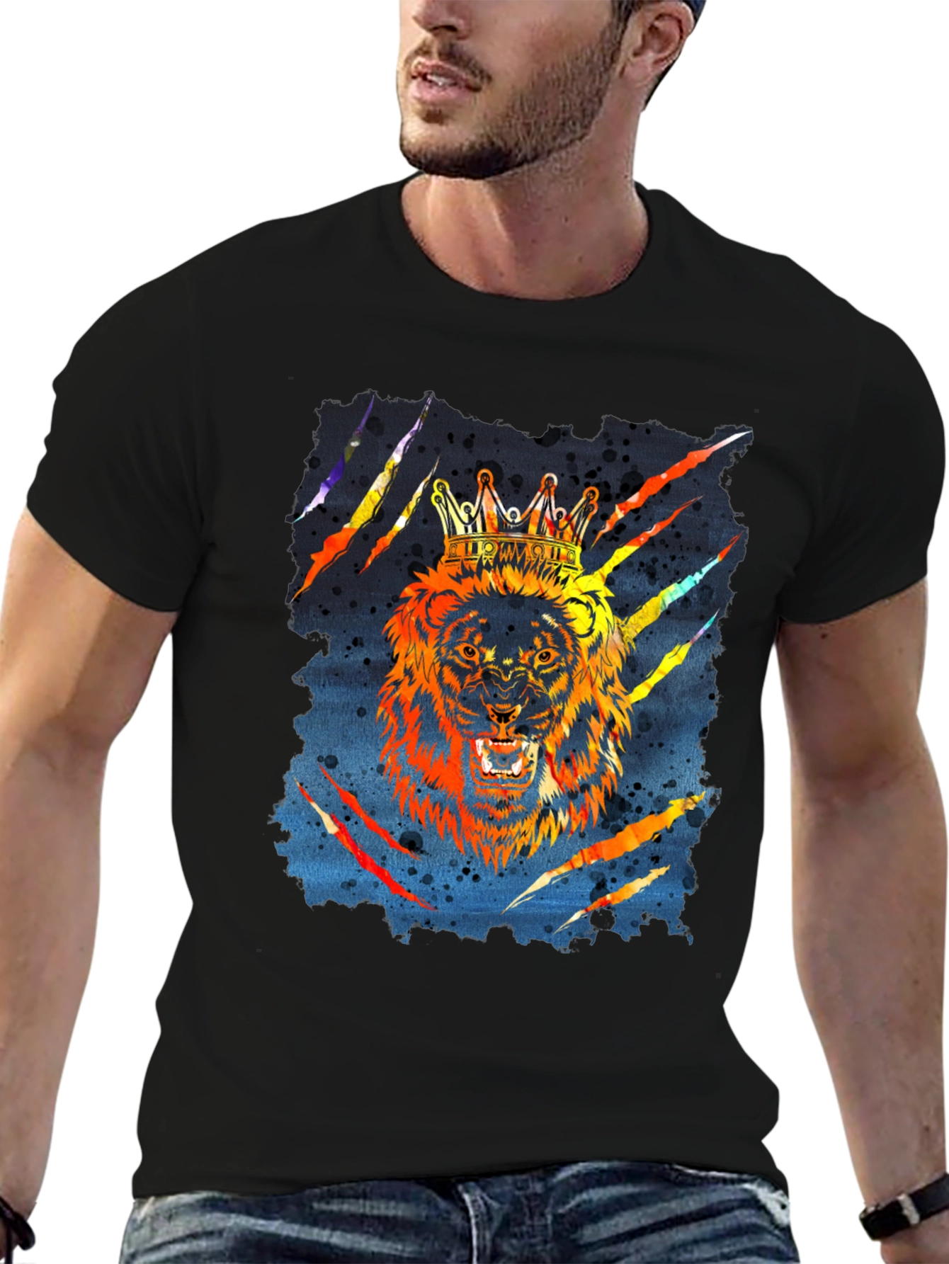 Black King Lion Graphic T-Shirt - Mens Black Tee view 6
