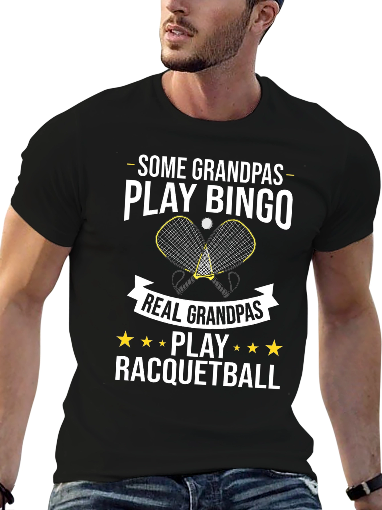 Black Funny Grandpas Racquetball T-Shirt view 6