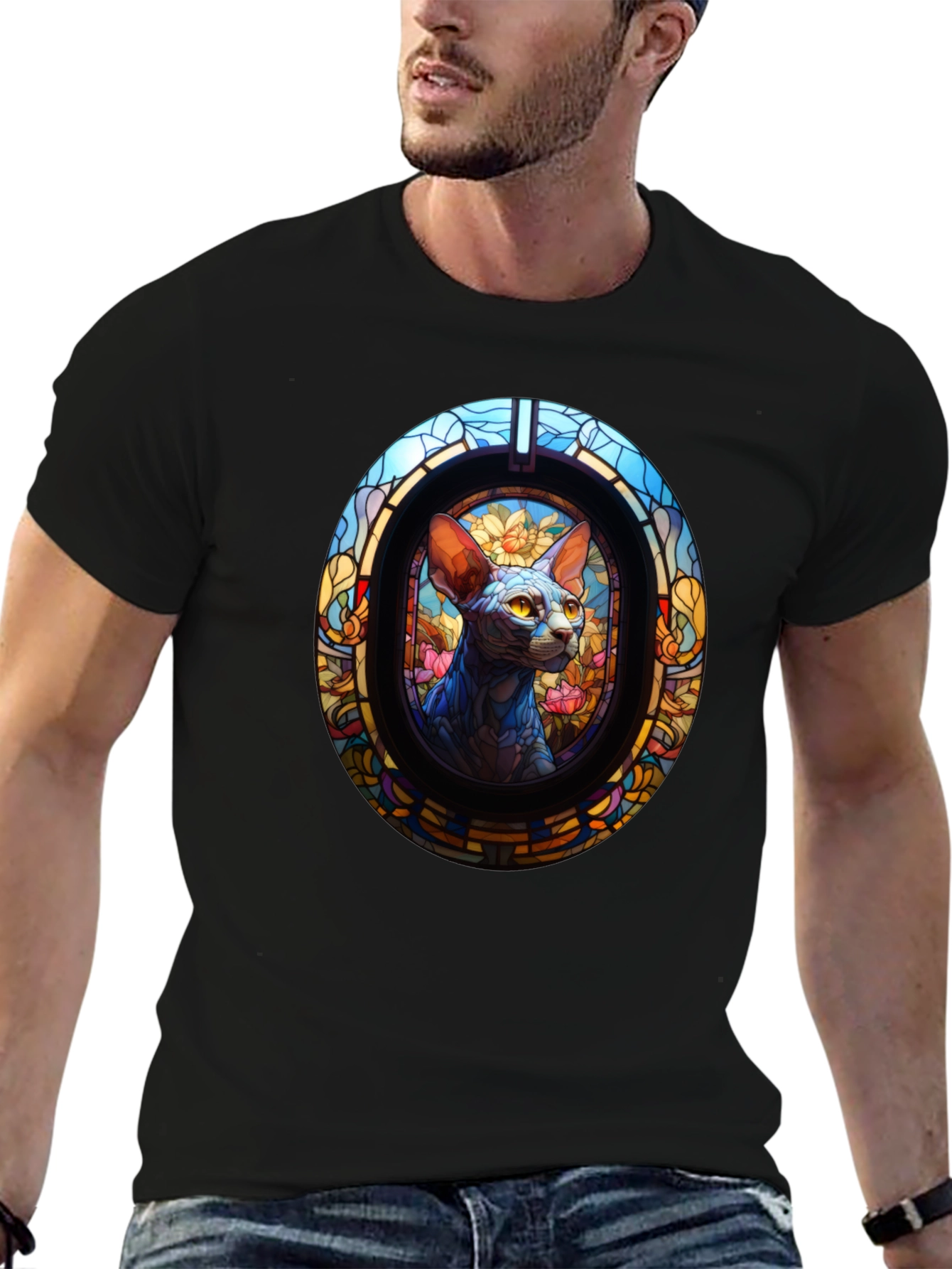 Black Stained Glass Cat T-Shirt view 6