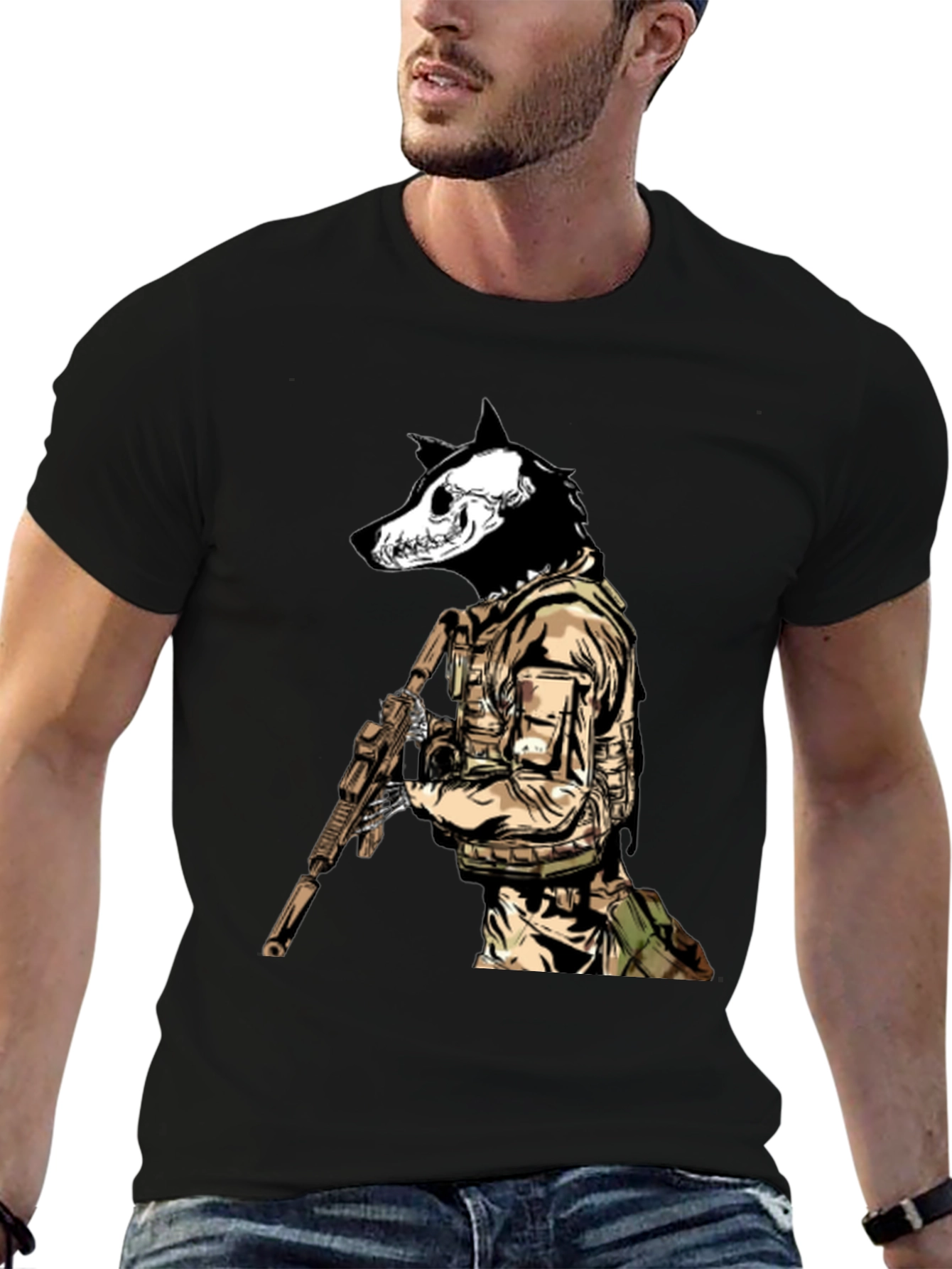 Black Tactical Wolf T-Shirt - Military Style view 6