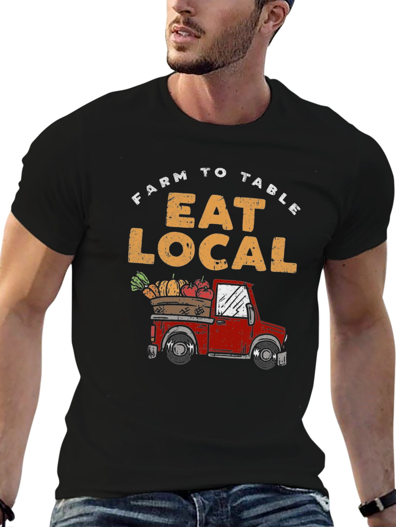 Black Farm to Table Eat Local T-Shirt view 6