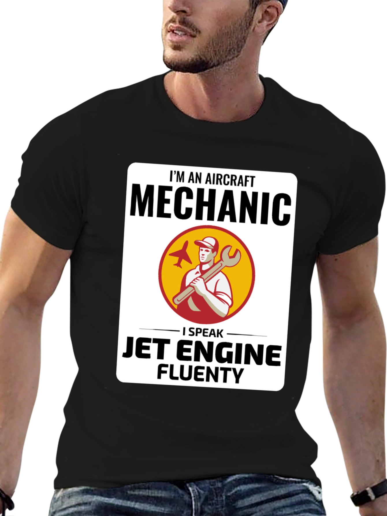 Black Aircraft Mechanic Jet Engine T-Shirt view 6