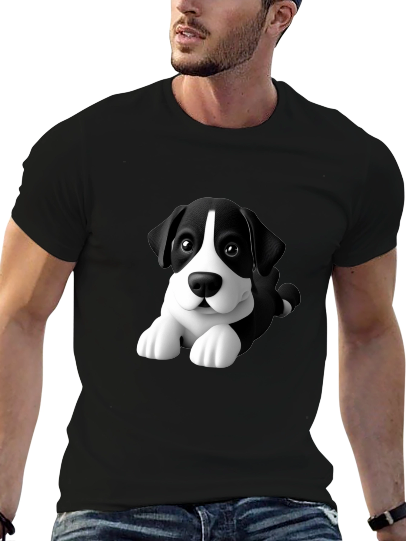 Cartoon Dog Graphic Tee - Men's Black T-Shirt - 6