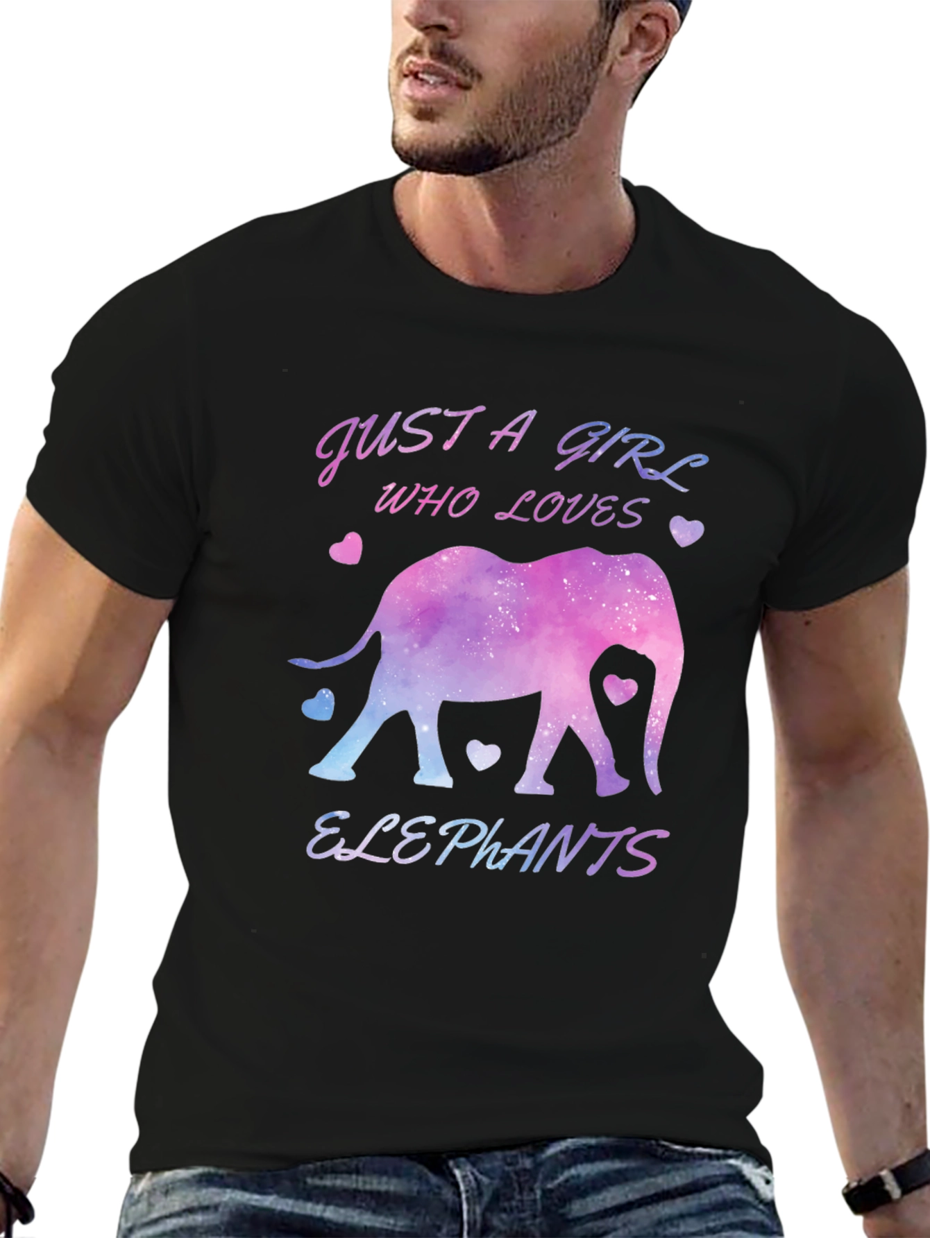 Black Just a Girl Who Loves Elephants T-Shirt view 6