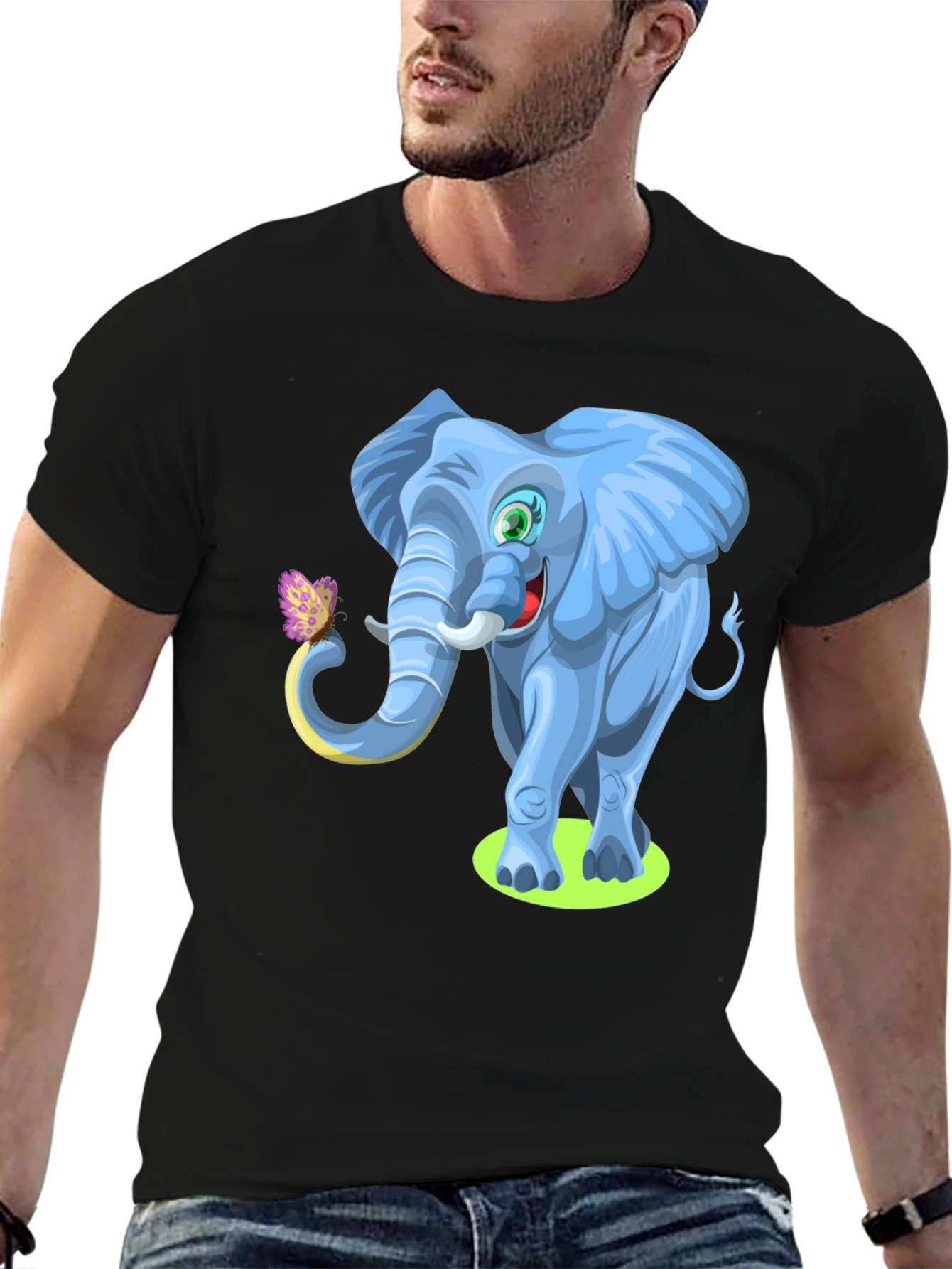 Black Cartoon Elephant Graphic Tee - Soft Cotton Blend view 6