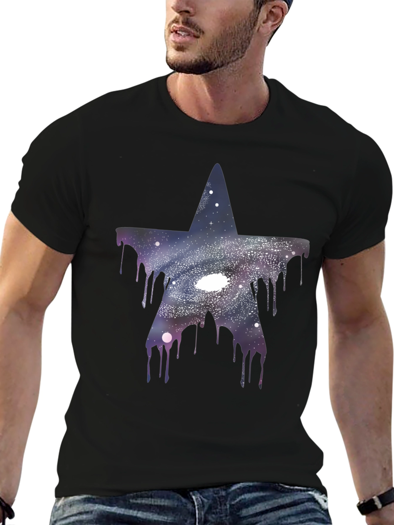 Black Galaxy Star Drip T-Shirt - Unique Graphic Tee view 6
