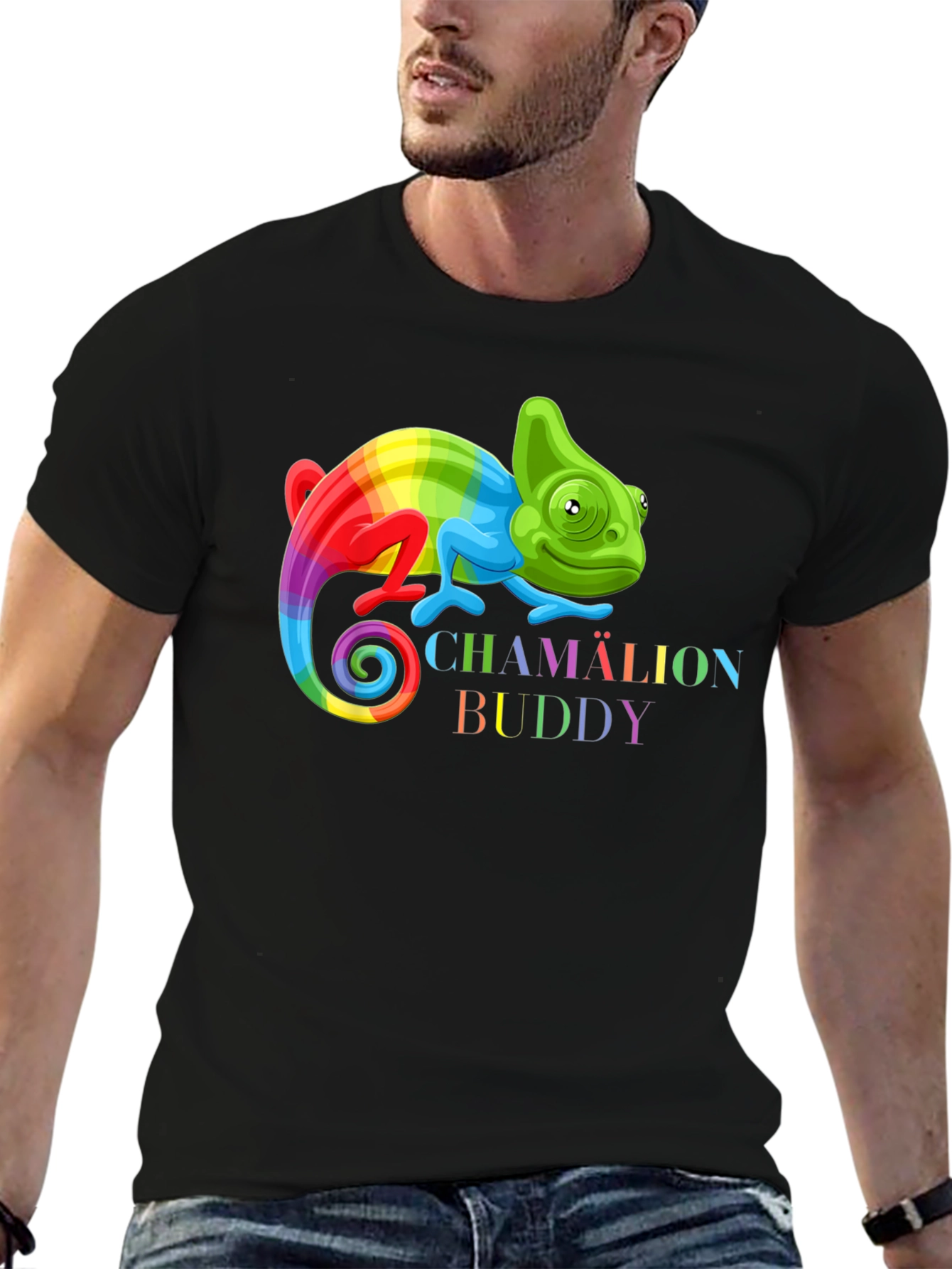 Black Rainbow Chameleon Buddy Black T-Shirt view 6