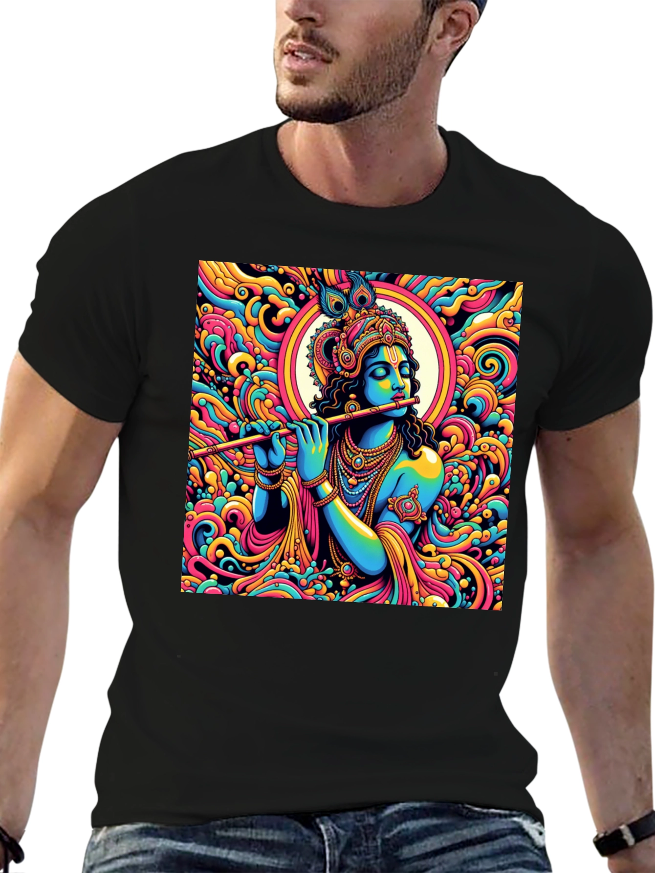 Black Krishna Psychedelic Art T-Shirt view 6