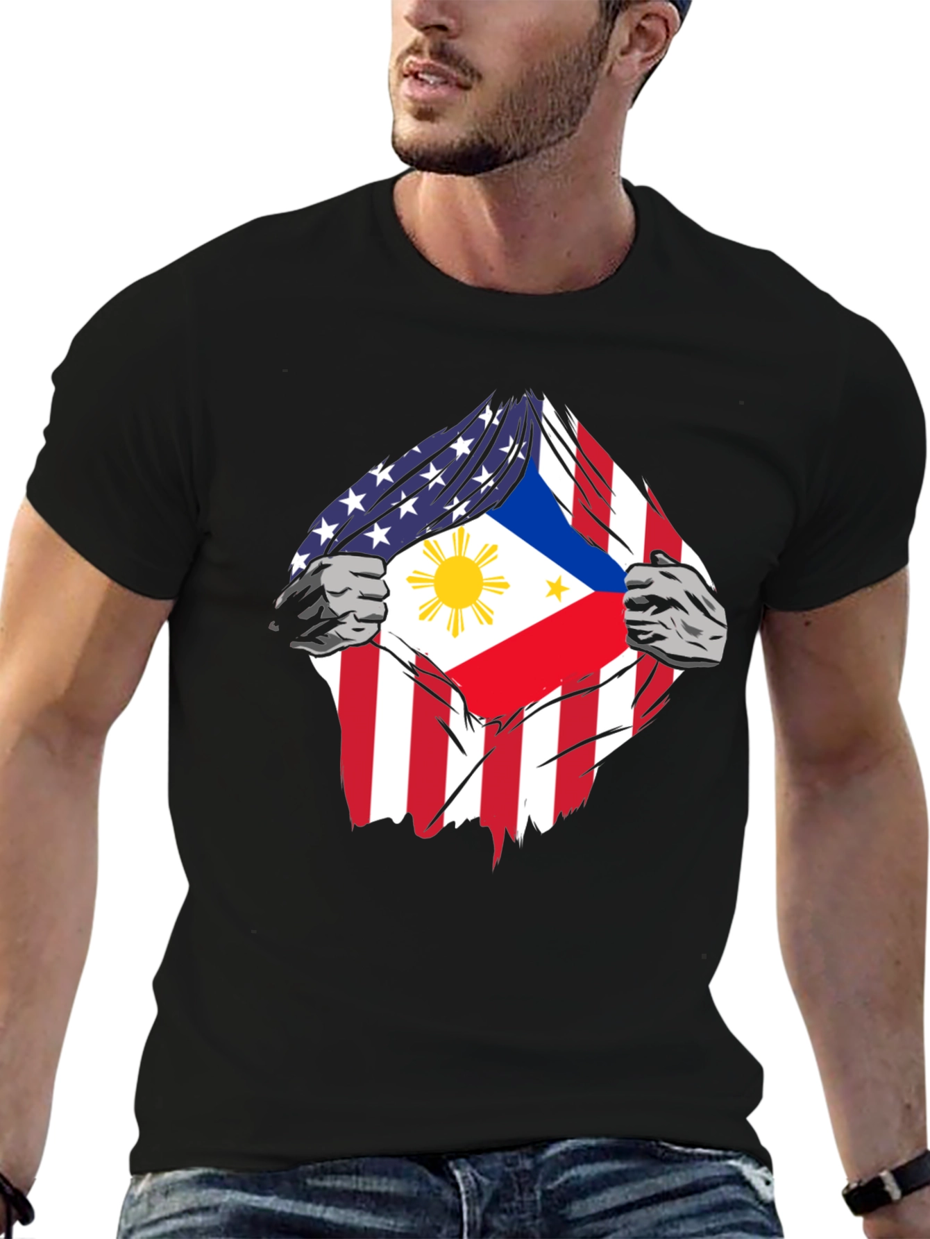 Black USA Philippines Flag Graphic T-Shirt view 6