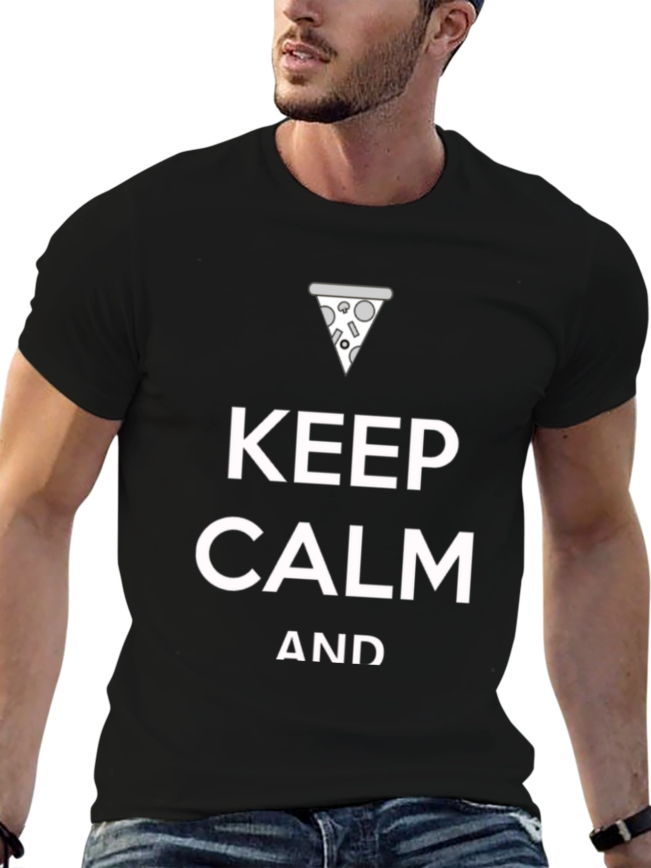 Black Keep Calm and Eat Pizza Funny Graphic T-Shirt view 6