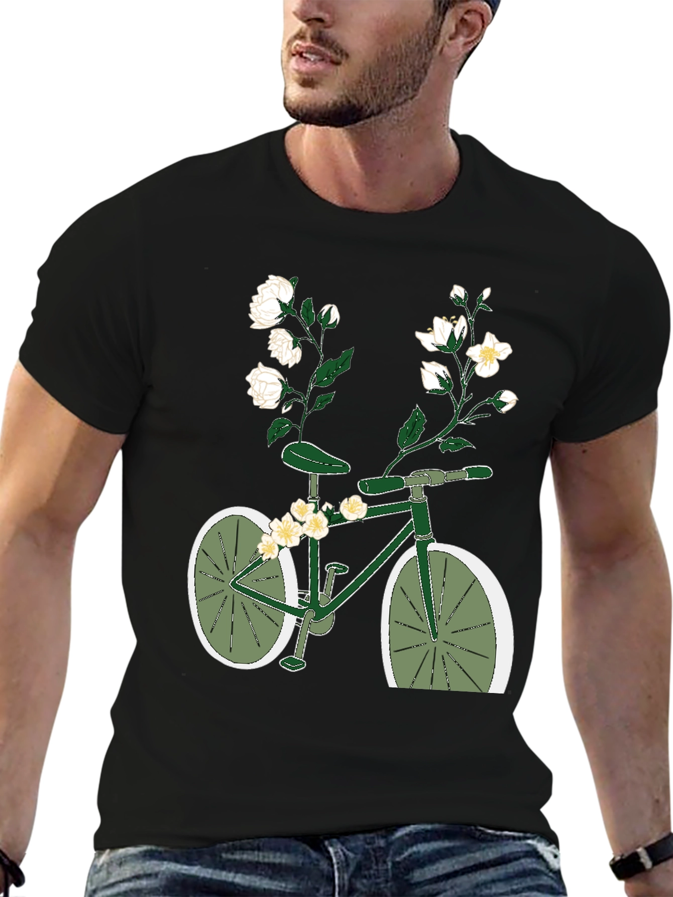 Black Floral Bicycle Graphic Tee - Unique Design view 6