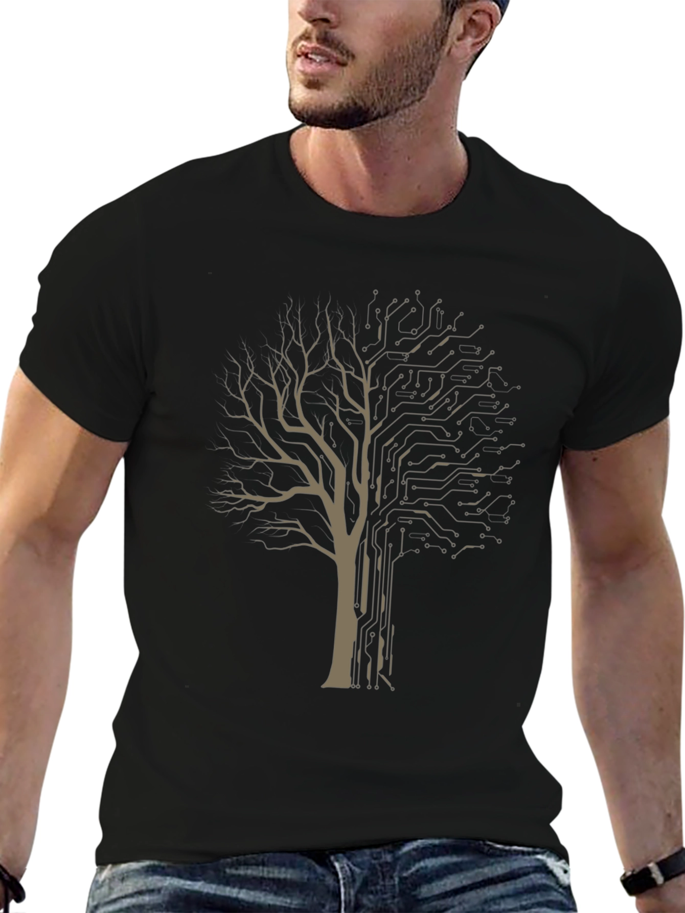 Black Tech Tree Graphic Tee - Modern Nature T-Shirt view 6