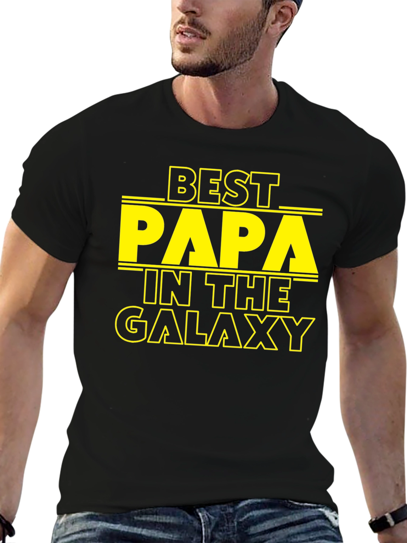 Black Best Papa in the Galaxy Black T-Shirt view 6