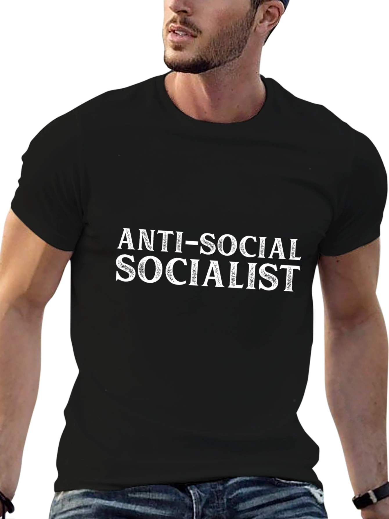 Black Anti-Social Socialist Graphic Tee - Bold Statement T-Shirt view 6