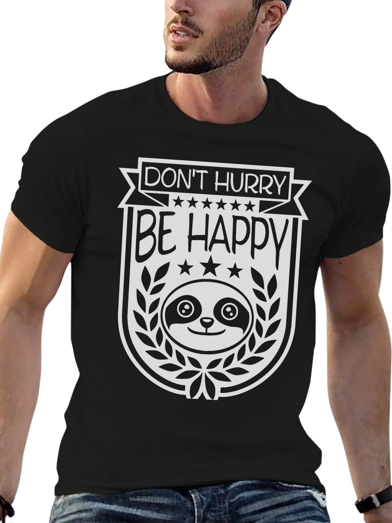 Black Don't Hurry Be Happy Sloth Graphic Tee view 6