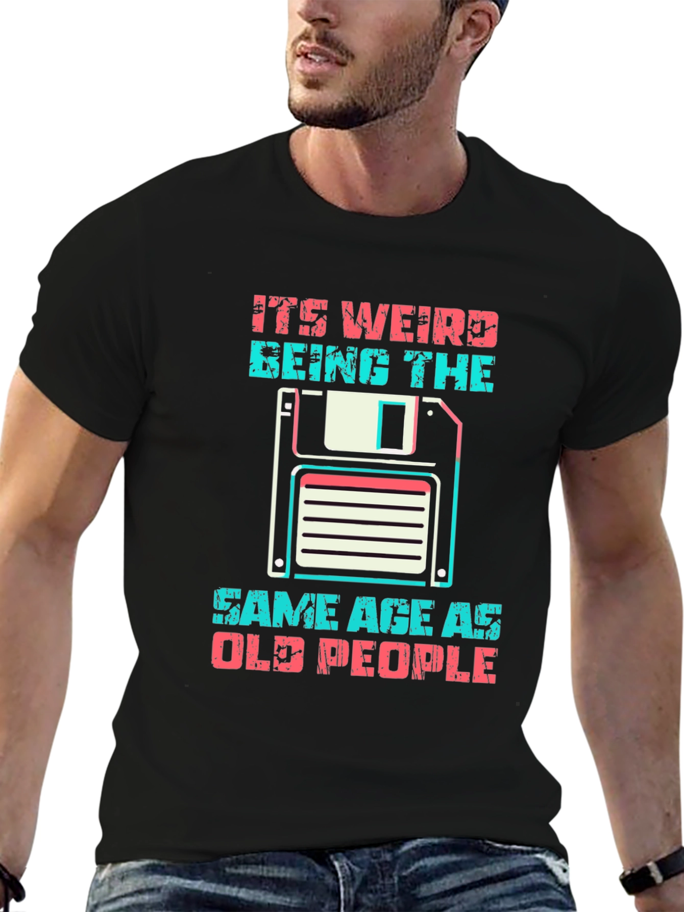 Black Retro "Old People" Graphic T-Shirt view 6