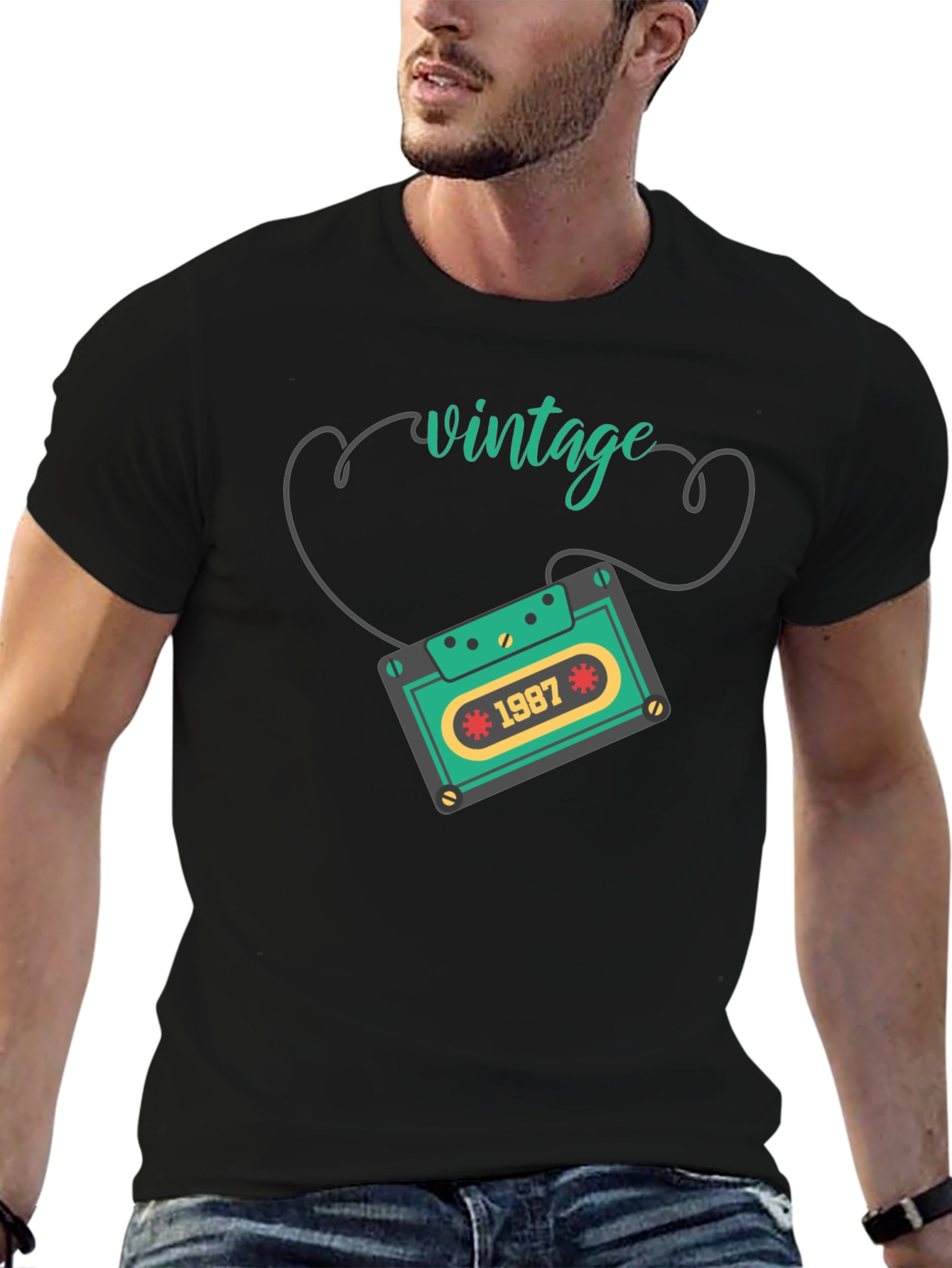 Black Vintage 1987 Cassette Tape Graphic Tee view 6