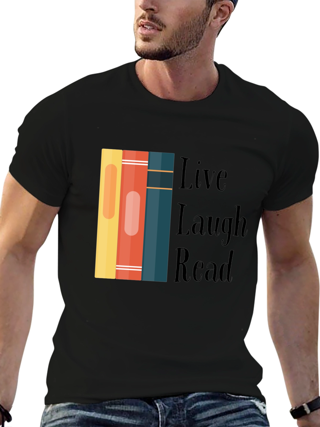 Black Live Laugh Read Bookworm Graphic Tee view 6